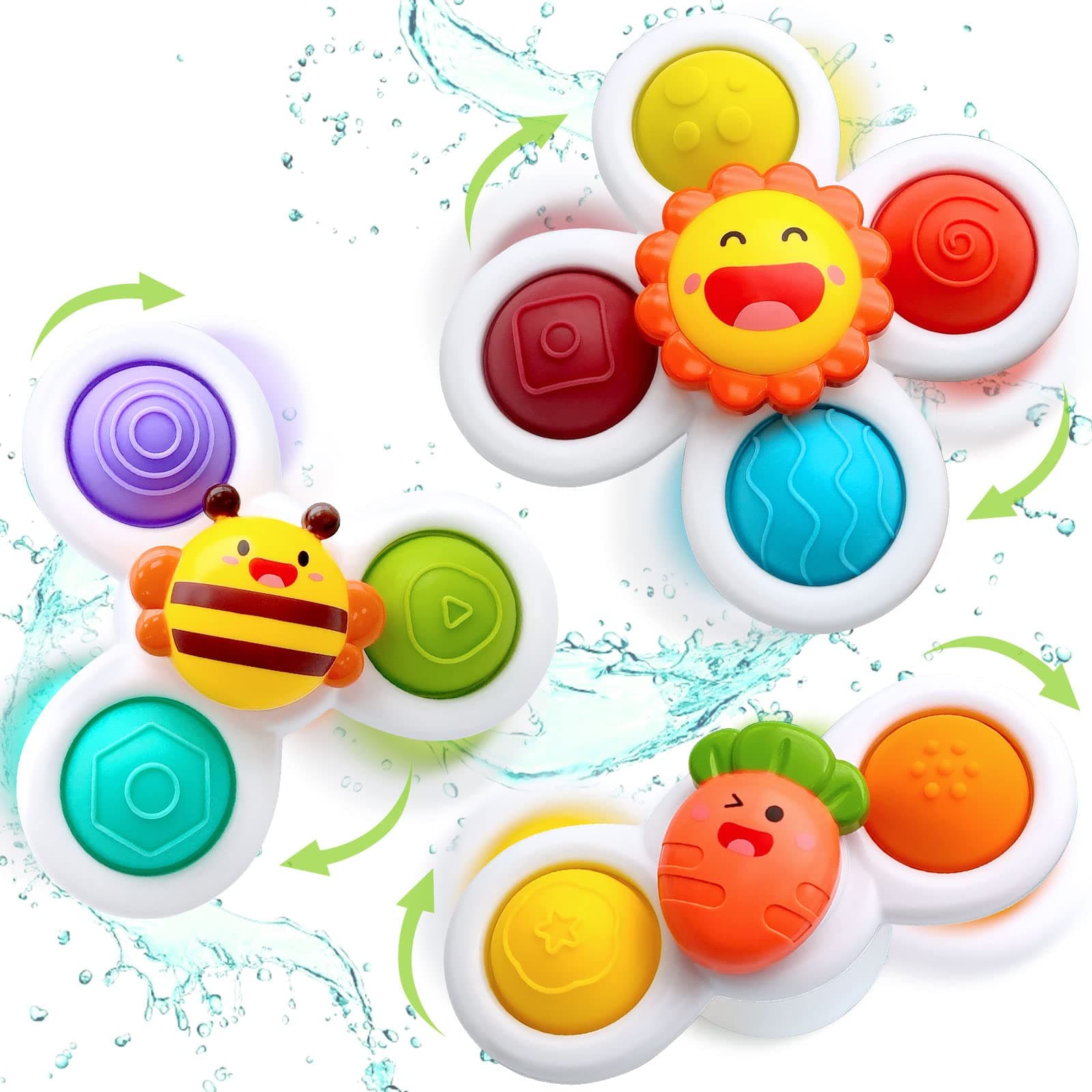 MONSTIME Suction Cup Spinner Toys, Baby Travel Bath Toys for Toddlers 1–3