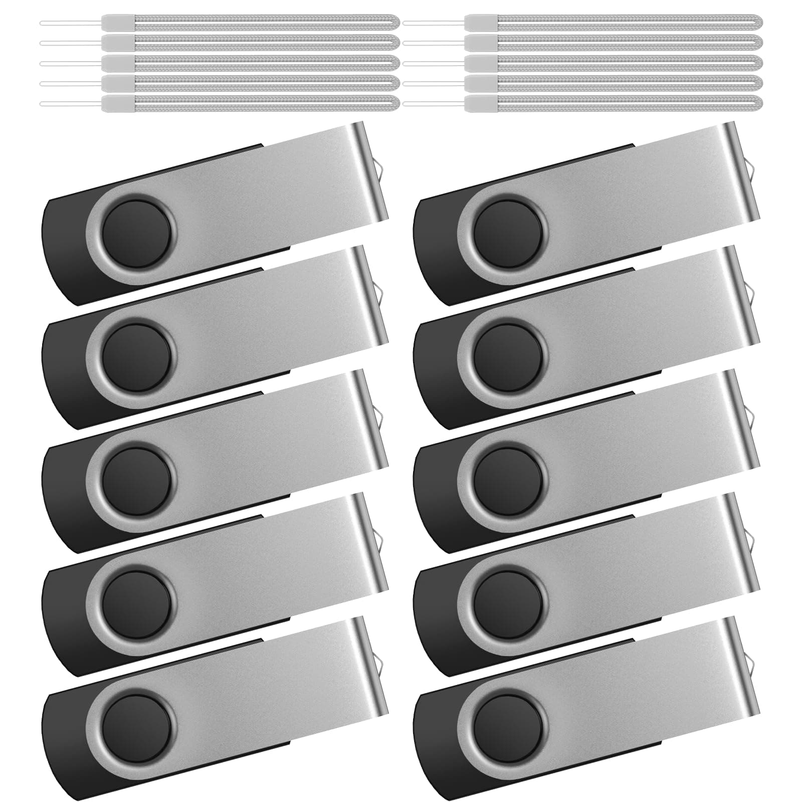 Thumb Drive 16GB Pack of 10 Kepmem 16 GB USB Stick 16 Giga USB 2.0 Flash Drive Fashion Silver Clef USB Swivel USB Memory Stick Metal U Disk Bulk Gifts with 10pcs Lanyard