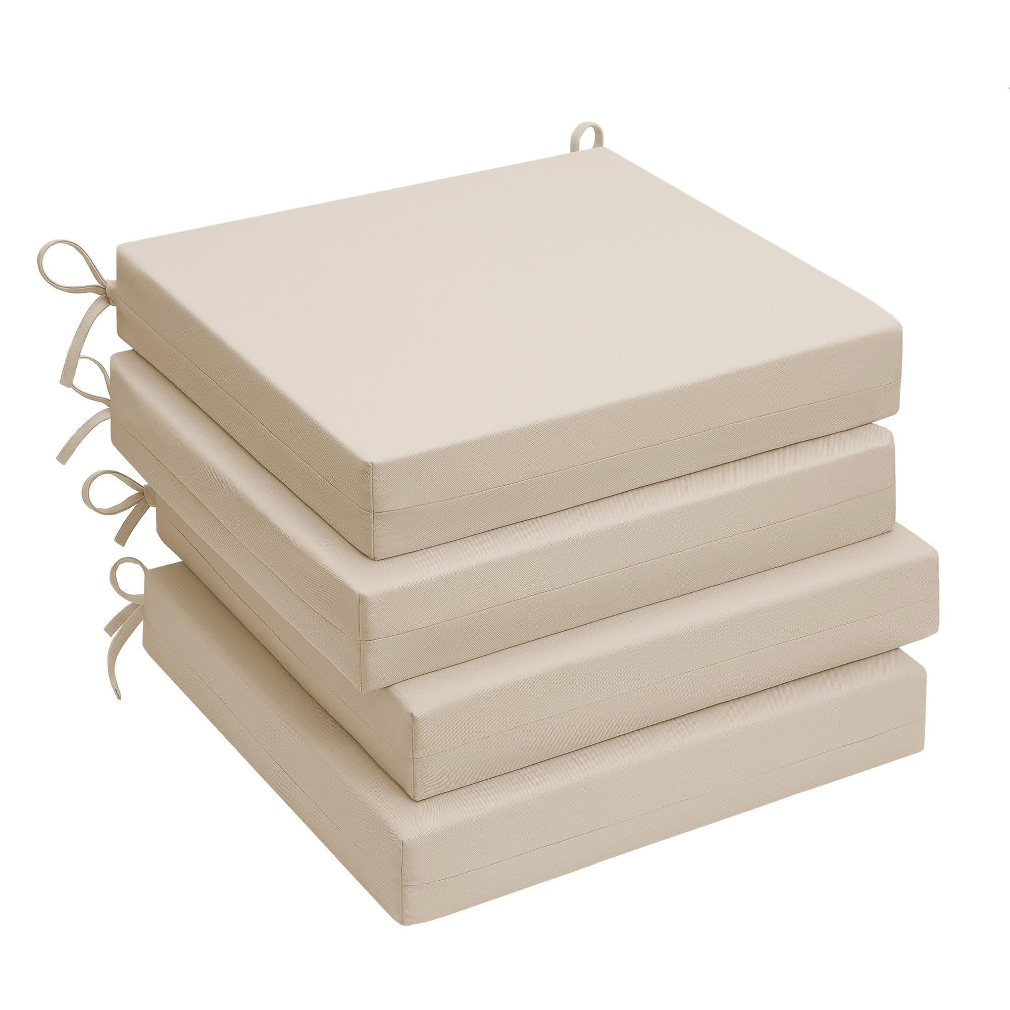 UNIKOME Outdoor Chair Cushions Pack of 4, Water Resistant Patio Cushions with Ties, High Density Sponge Filling Square Corner Seat Cushions for Outdoor Furniture, 18.5"*16"*3", Beige