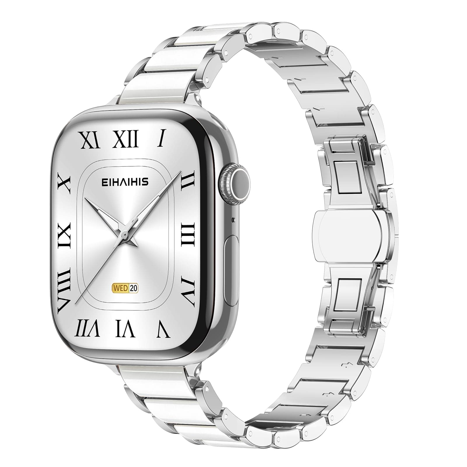 Slim Metal Band for Apple Watch Bands 44mm 40mm 46mm 42mm 45mm 38mm 41mm 49mm Women,Thin Ceramics Stainless Steel Chain Link Bracelet for iWatch Strap Ultra Series 11 10 9 8 7 6 5 4 SE 3/2nd/SE