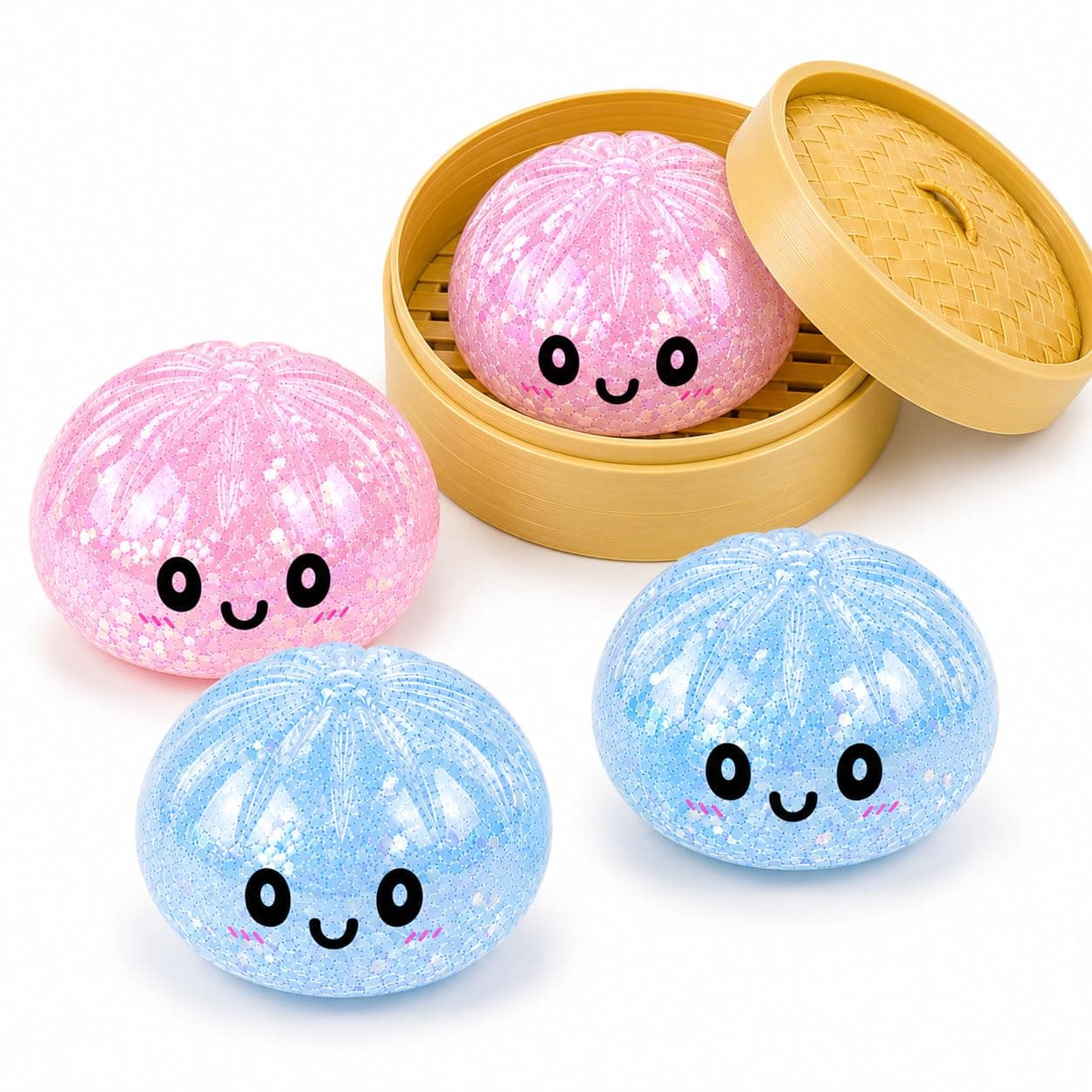 4 Pack Dumpling Squeeze Toys, Super Soft Slow Rising Squeeze Dumplings for Stress Relief, Cute Sensory Fidget Toys for Teens Adults, Anxiety Relief Desk Toy, Party Favor Gift