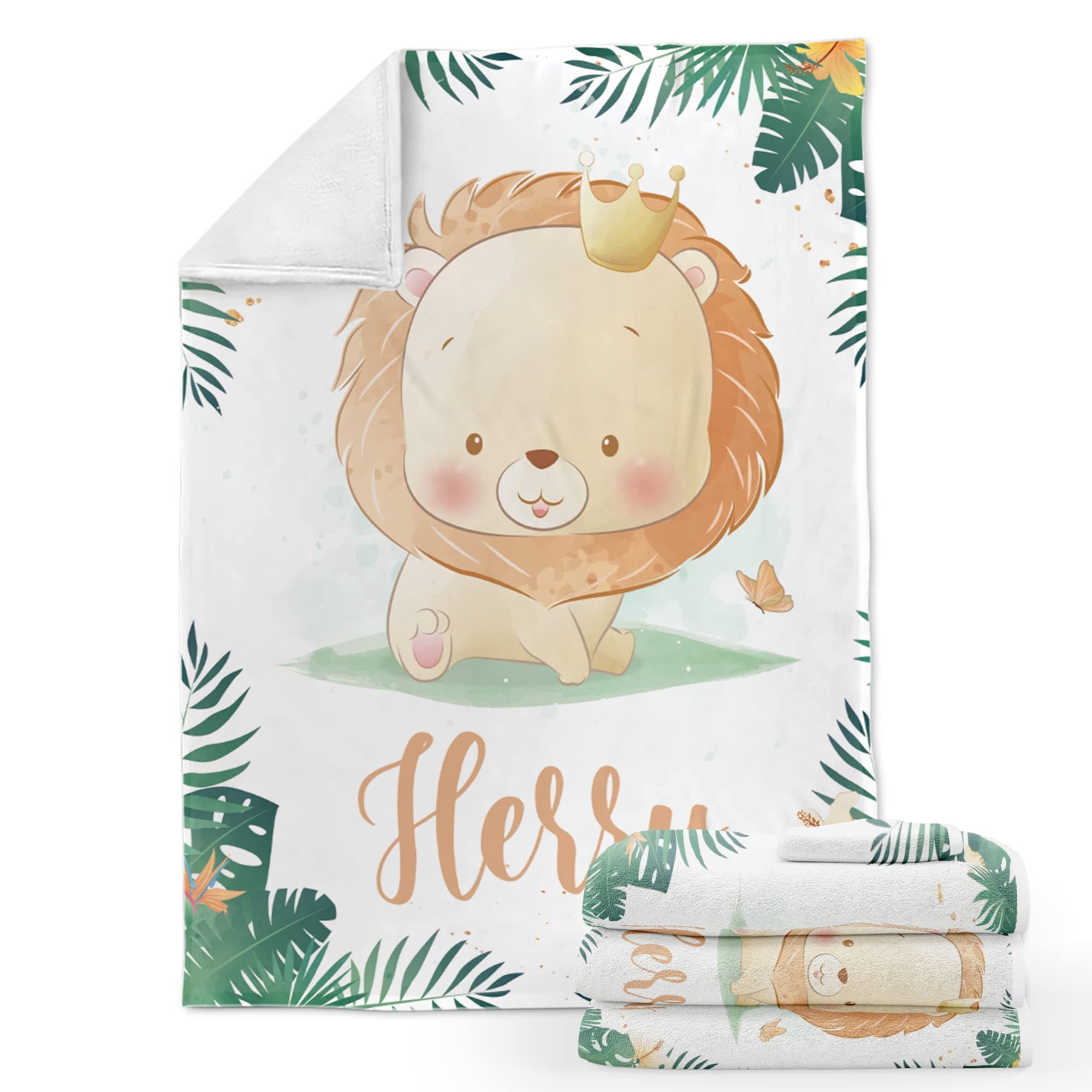 Personalized Baby Blankets with Name, Customized Baby Blankets for Boys- Cute Lion Blanket, Best Gift for Baby, Newborn, New Mom, Super Soft Plush Fleece, 30 x 40 inch