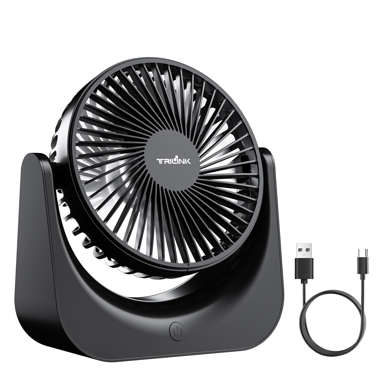TRILINK Small USB Desk Fan – 5-Speed Mini Table Fan with Adjustable Tilt, Ultra Quiet, USB Powered, Portable Cooling Fan for Home, Desktop, Bedroom, Bed, Office, Travel, and Camping (Black)