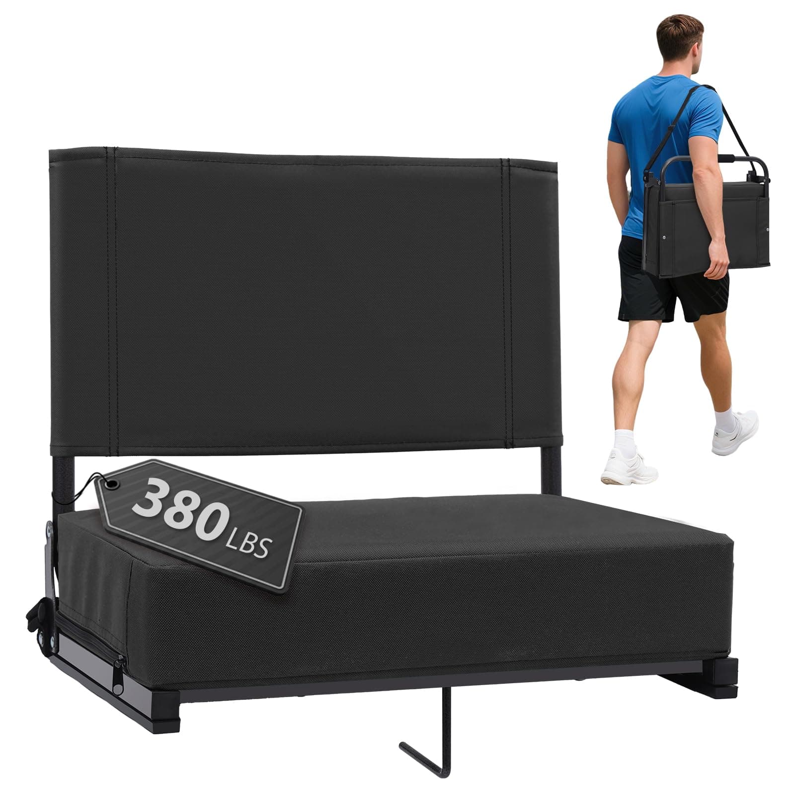 Sekey Stadium Seats with Back Support - 18.4" Wide, 1pc Black