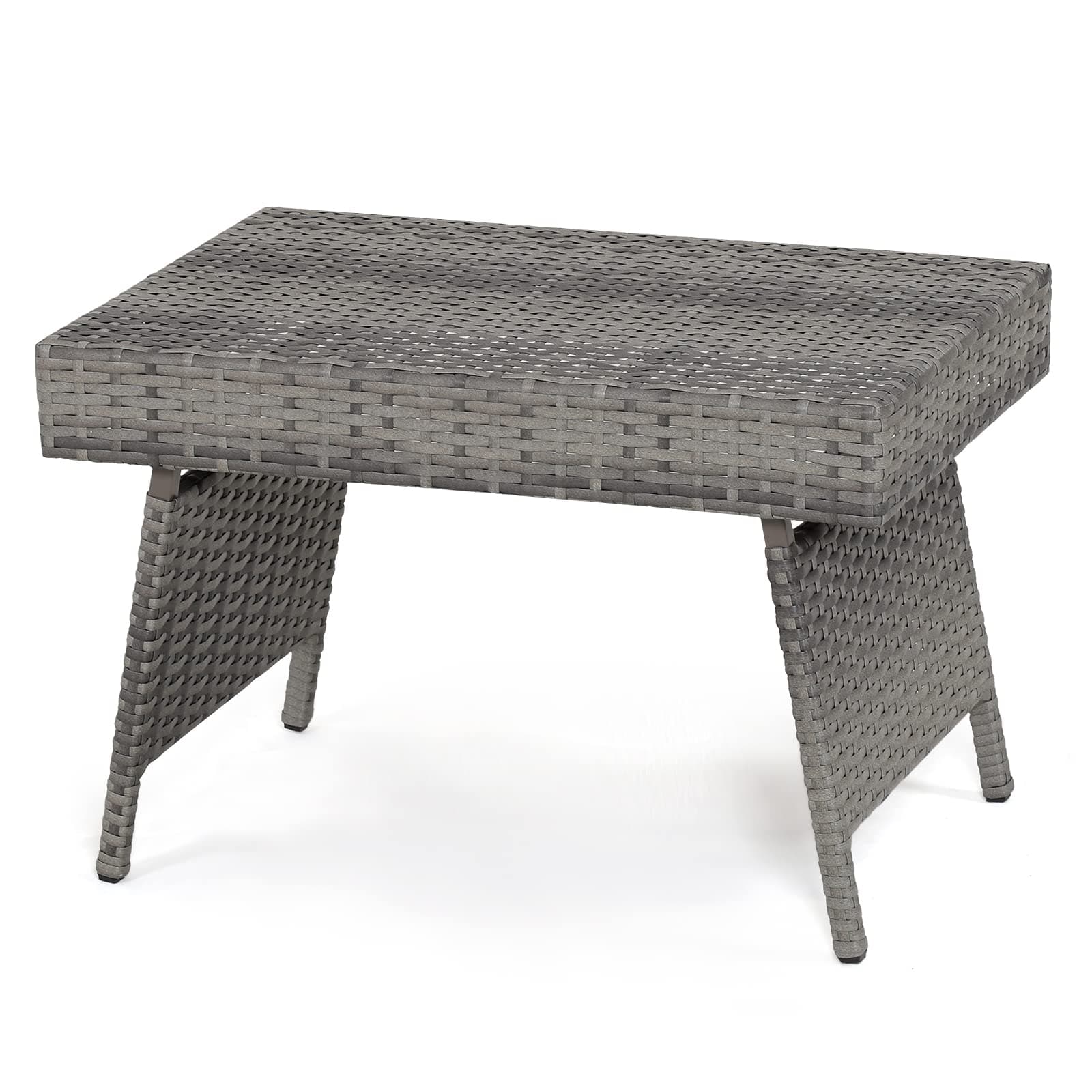 RELAX4LIFE Outdoor Wicker Side Table, PE Rattan Outside End Table with Heavy-Duty Metal Frame, Folding Wicker Tables for Deck Porch Balcony Poolside Garden, Small Patio Coffee Table (Grey)