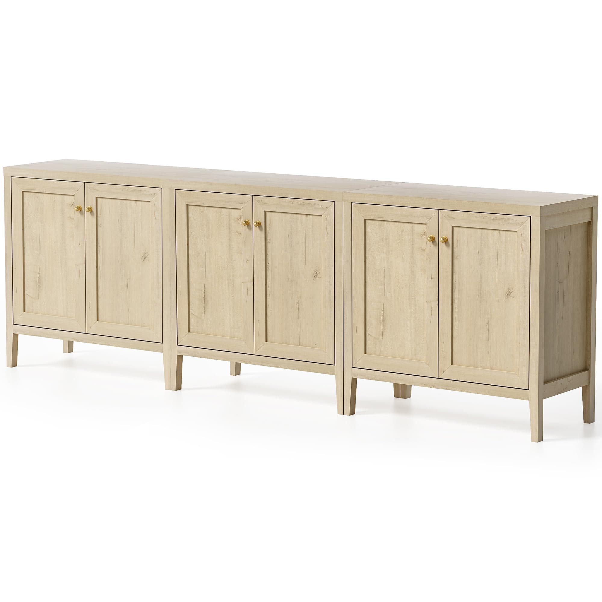EYYTHUNG Sideboard Buffet Cabinet Set of 3 with Adjusable Shelves, Farmhouse Storage Cabinet, Credenza, Accent Cabinet, Kitchen Coffee Bar Console Cabinet for Living Dining Room, Light Oak