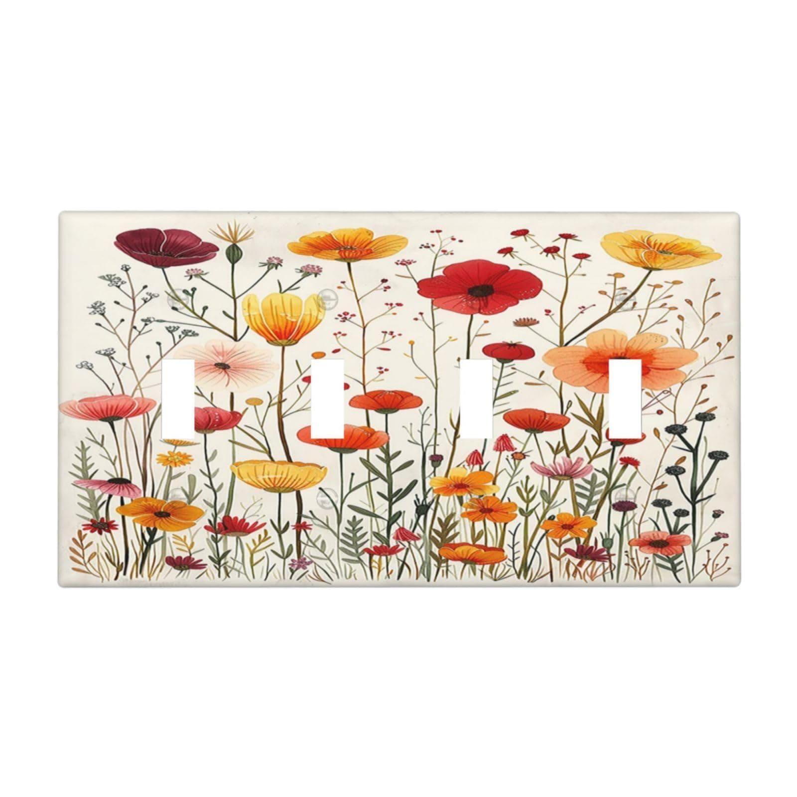 Watercolor Flowers Modern Minimalist Wildflowers Light Switch Covers Quad Toggle Decorative Switch Plates 4 Gang Wall Plate Electrical Faceplate for Bedroom Farmhouse Decor