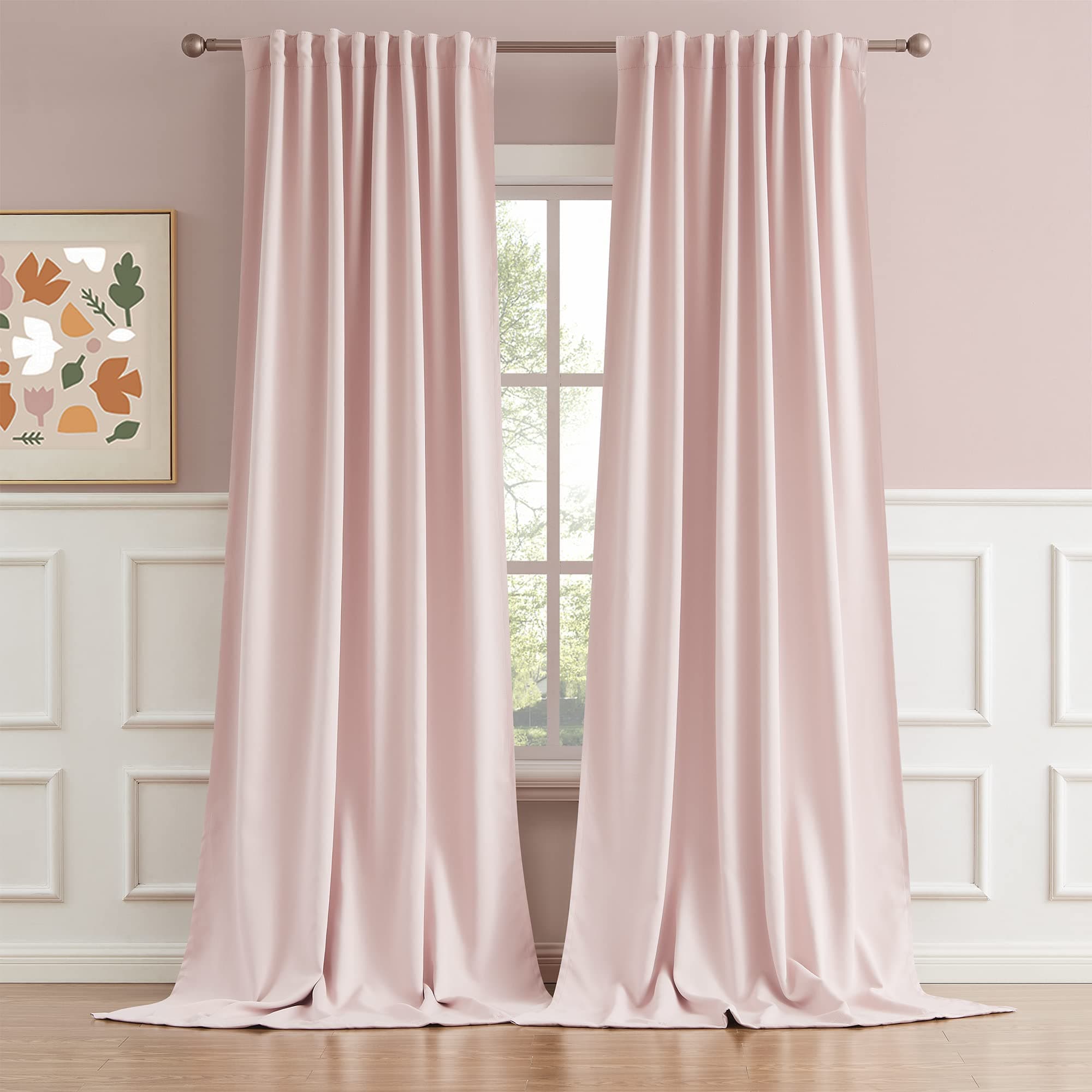 DUALIFE Solid Back Tab and Rod Pocket Curtains - Baby Pink Curtains Panels for Girls Room Nursery Thermal Insulated Blackout Window Drapes for Living Room, 52x132 Inch, 2 Panels