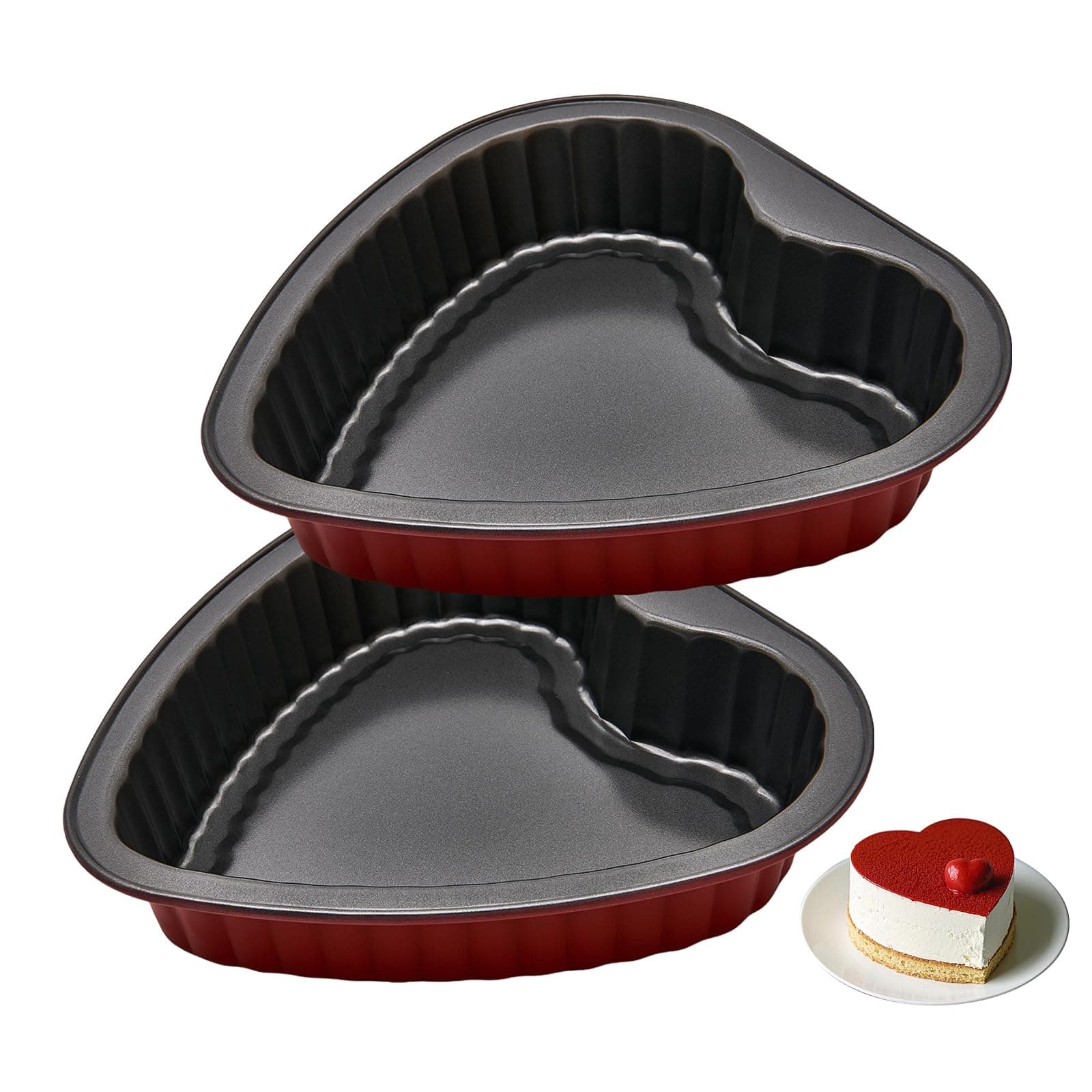 Yomvzake 8 Inch Heart Cake Pan, 2 Pack Heart Shaped Baking Pan Cookie Pan Heart Cake Molds for Valentine's Day Baking Wedding Birthday - Red