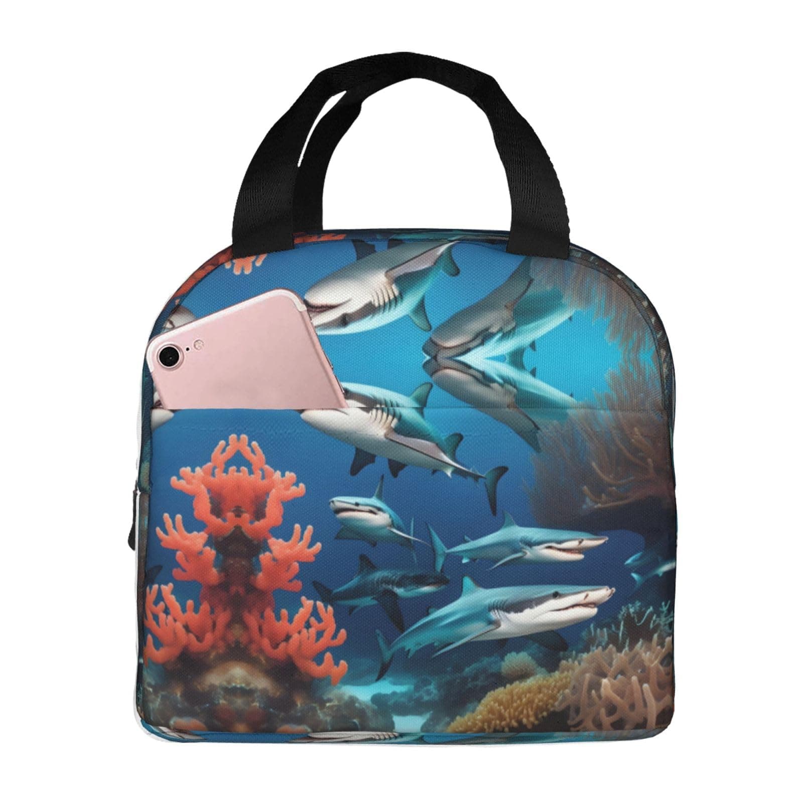 Submarine shark coral Lunch Box for Men - Reusable Lunch Bag for Men and Women - Insulated Small Lunch Box.