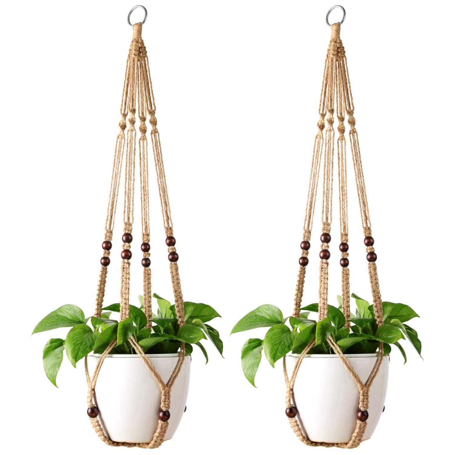 Mkono Macrame Plant Hanger Indoor 35 Inch Hanging Planter Basket Brown 2Pcs