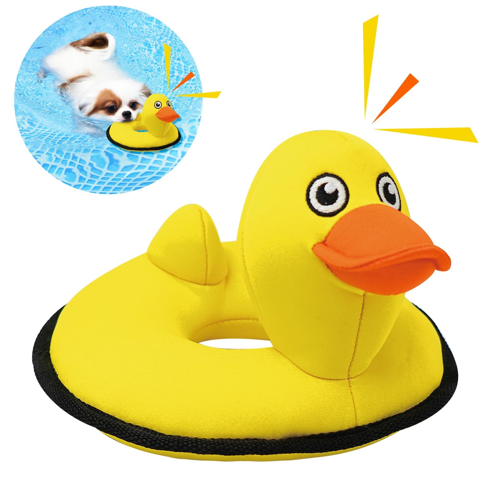 Lepawit Squeaky Dog Toys, Floating Dog Toys for Indoor or Outward Play, Swim Ring Design Interactive Dog Gifts for Small and Medium Dogs - Yellow Duck