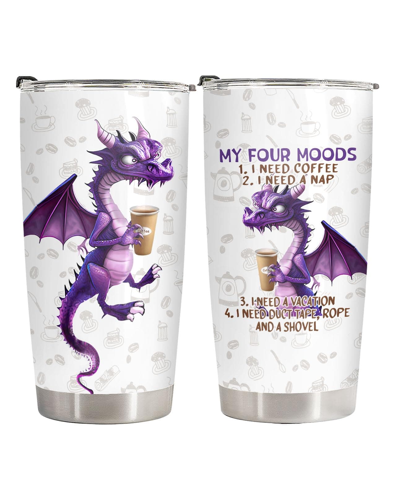 Christmas Dragon Gifts for Men Women, Purple Dragon Tumbler with Lid 20oz Stainless Steel, My Four Moods Dragon Cup, Dragon Coffee Mug, Dragon Birthday Gifts