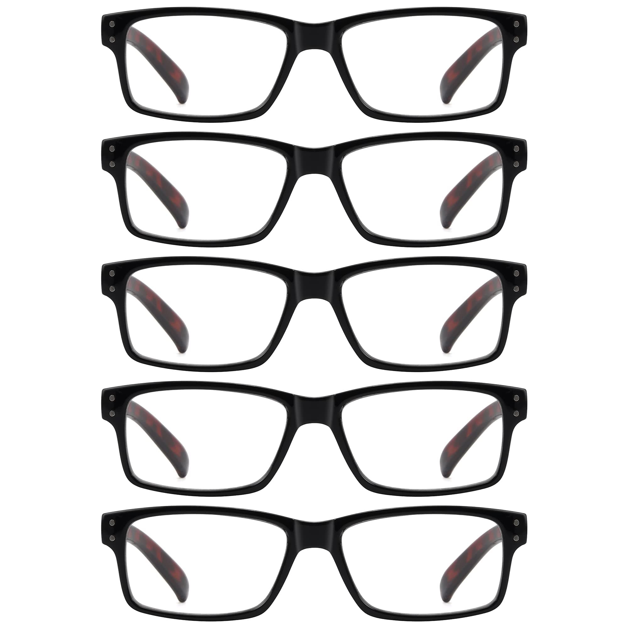 GUD Reading Glasses 5-Pack Readers Spring Hinge Reading Eyeglasses for Men Women (DEMI Arm, +1.50)