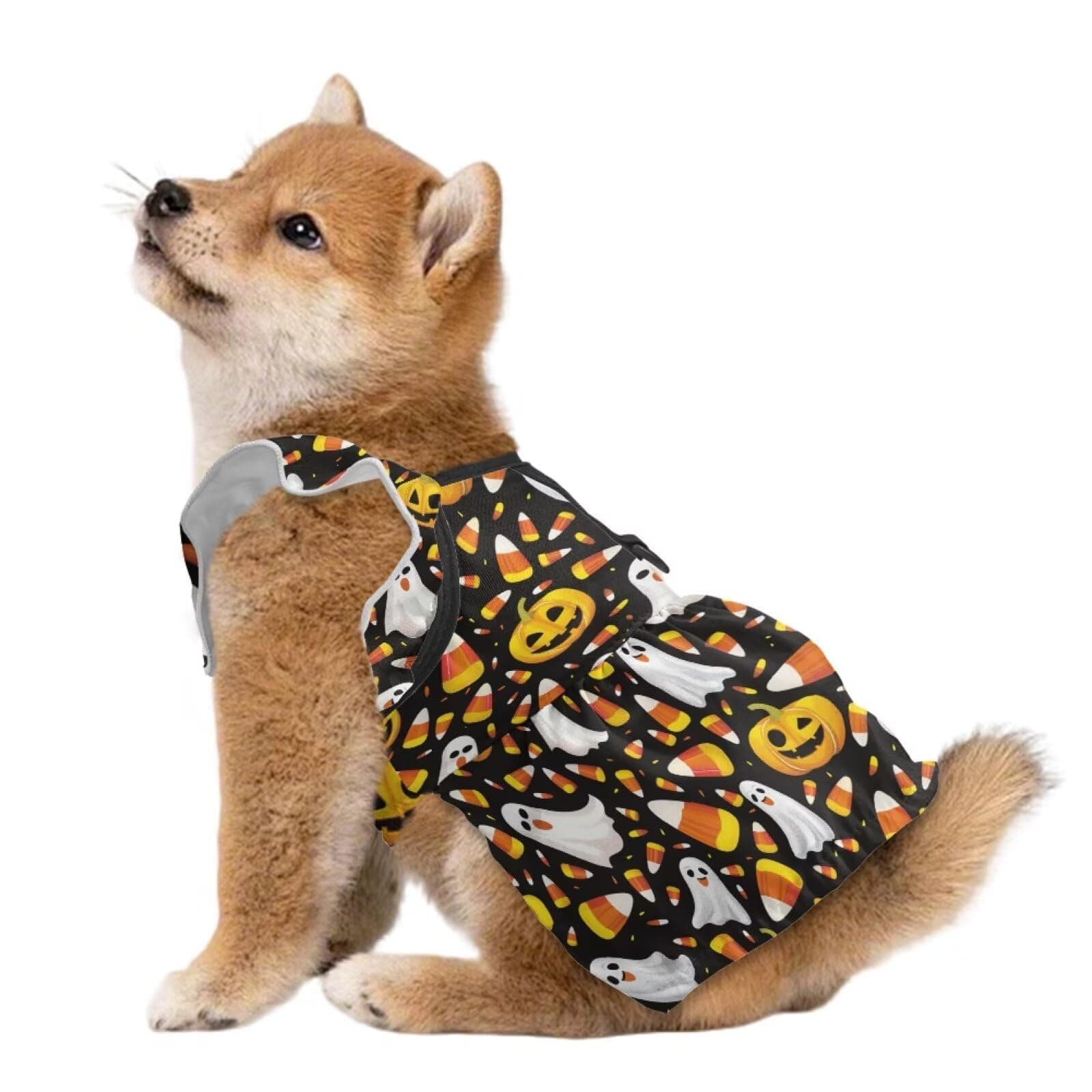 Jrysaedy Halloween Dog Costumes Ghost Puppy Clothes for Large Dogs Girl Ruffle Sleeve Dog Harness Dress Breathable Pet Holiday Outfits