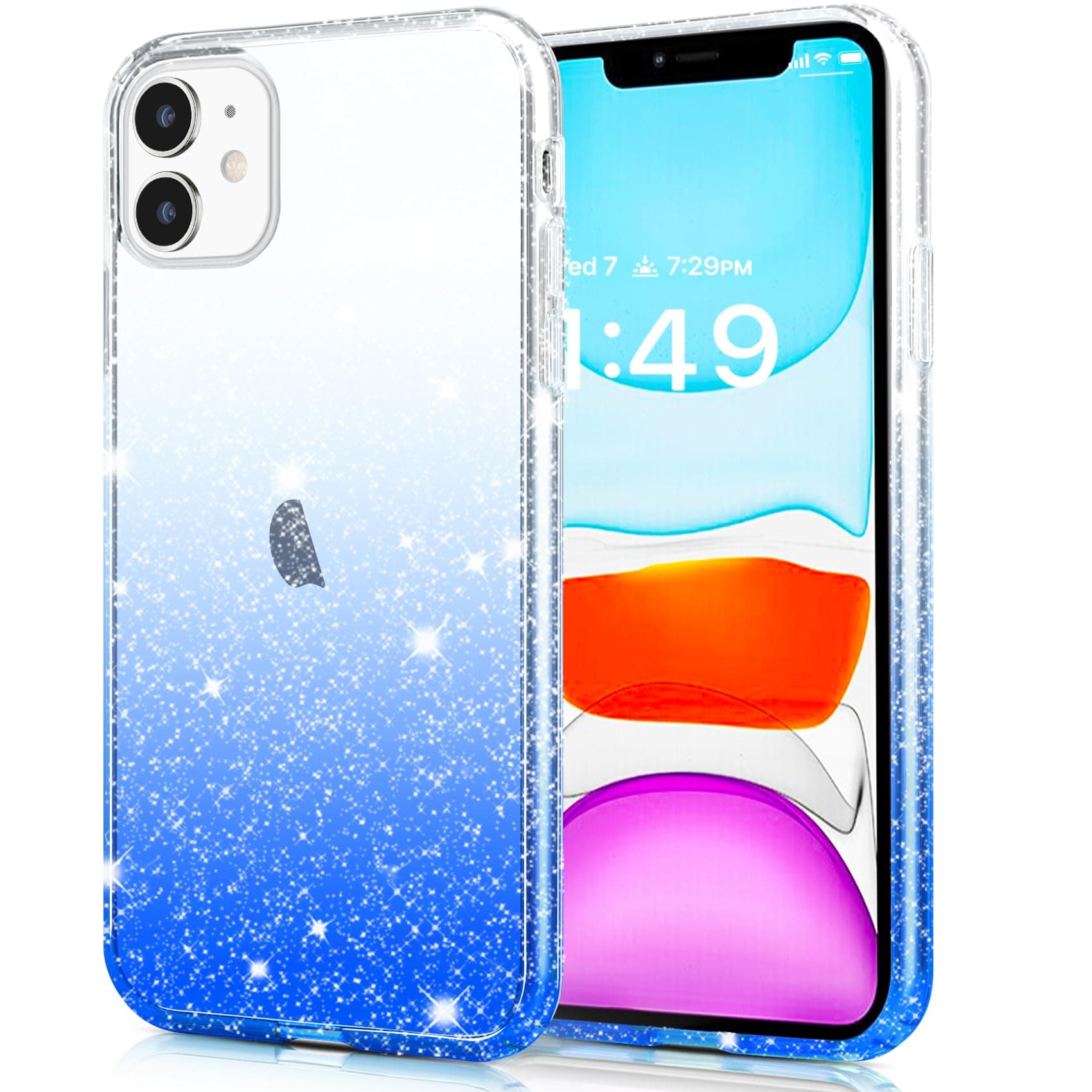 JJGoo Compatible with iPhone 11 Case, Clear Glitter Sparkle Bling Anti-Scratch Shockproof Protective Flexible Phone Cases Cute Slim Thin Bumper Cover for Women Girls (6.1 inch) 2019 - Gradient Blue