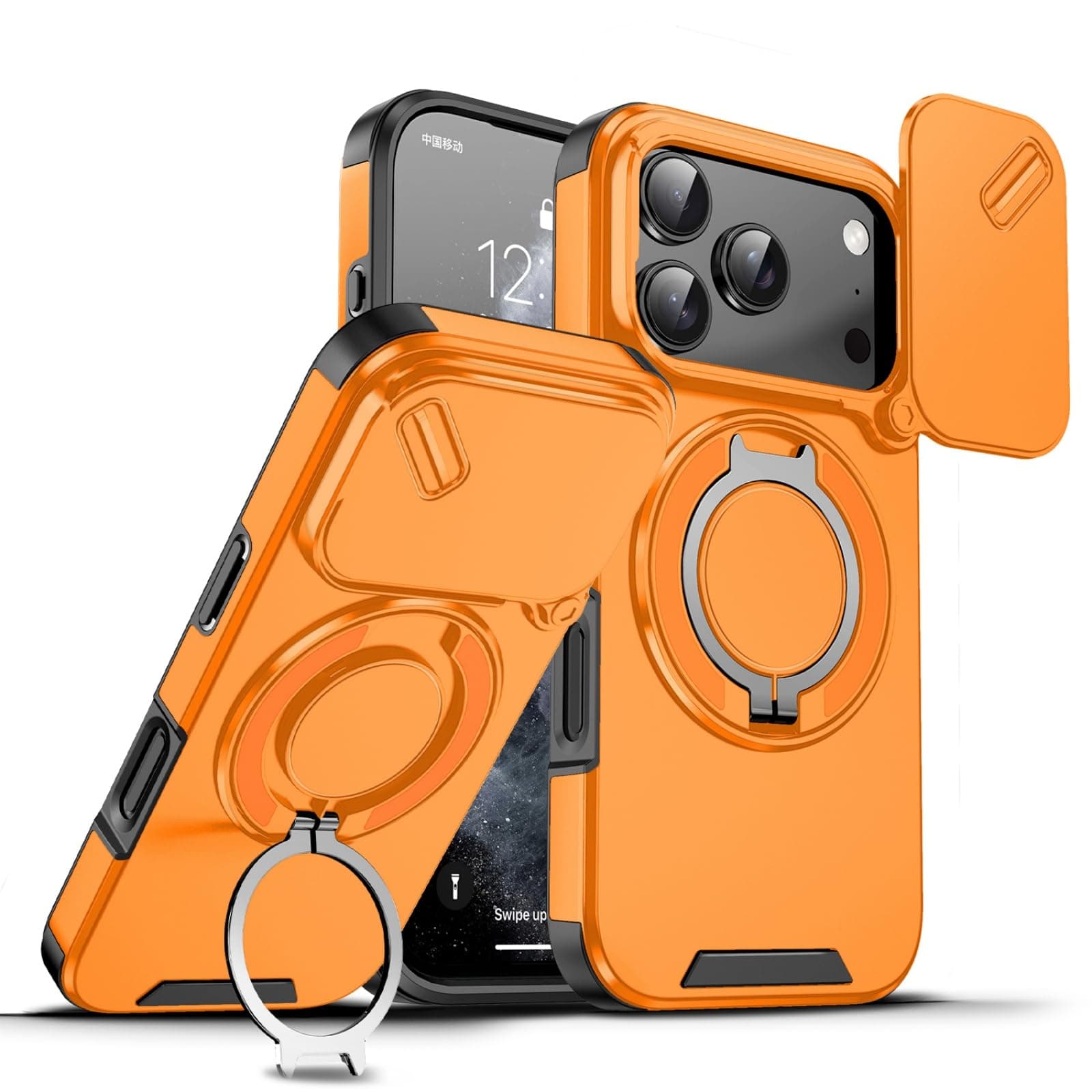MRRSIWEI for Apple 17 Pro Max Case with Slide Camera.Slide Orange