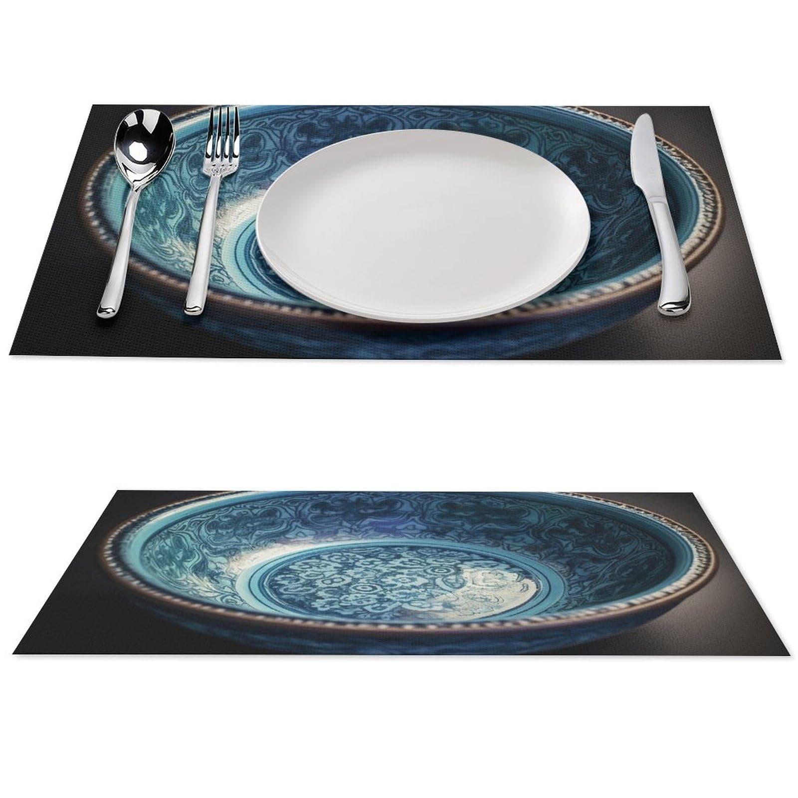 Placemats Set of 6 PCS Heat Resistant Non-Slip Round Basin Place Mats for Dining Table Washable PVC Table Mats Wipeable Kitchen Table Placemat for Outdoor Indoor 12 X 18 Inch