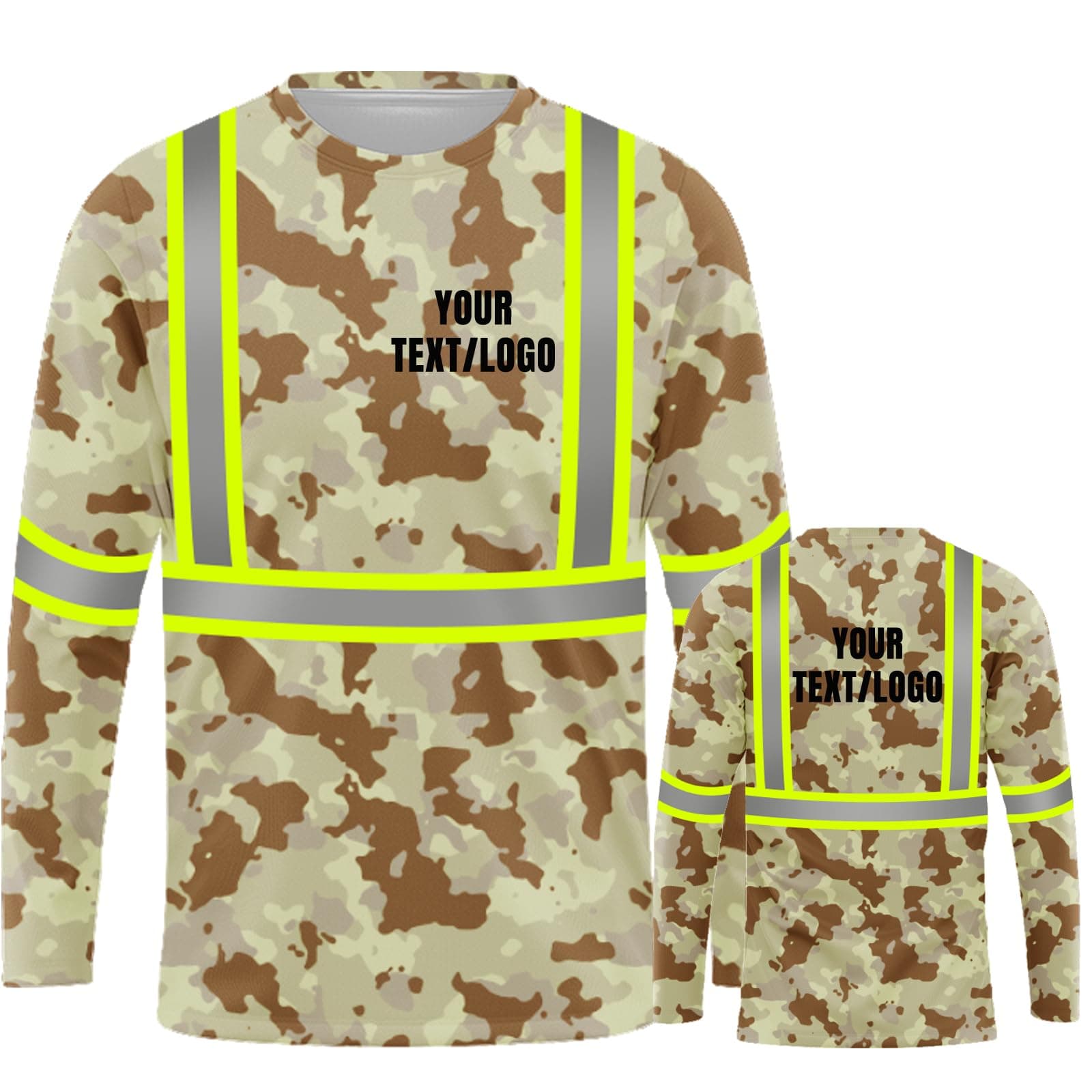 YOWESHOP High Visibility Custom Safety Shirts for Men，Long Sleeve Crewneck Camo T-Shirt,XXL MC-Brown5