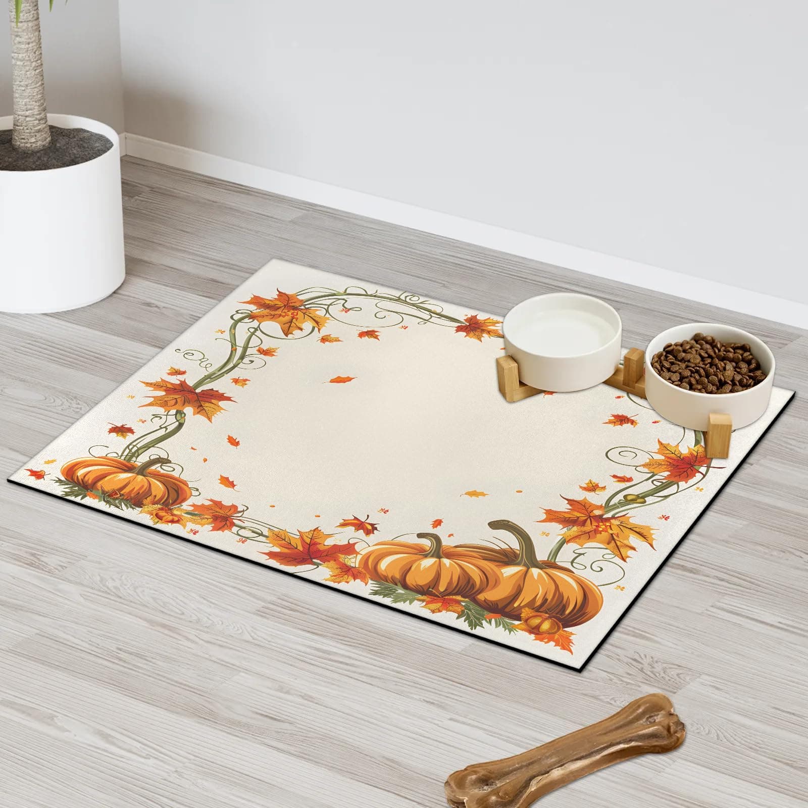 Hexteria Fall Pumpkin Dog Cat Food Mat 24 x 32 in Thanksgiving Day Absorbent Leakproof Pet Feeding Mat for Food and Water Bowl Non-Slip No Stains Pet Placemat