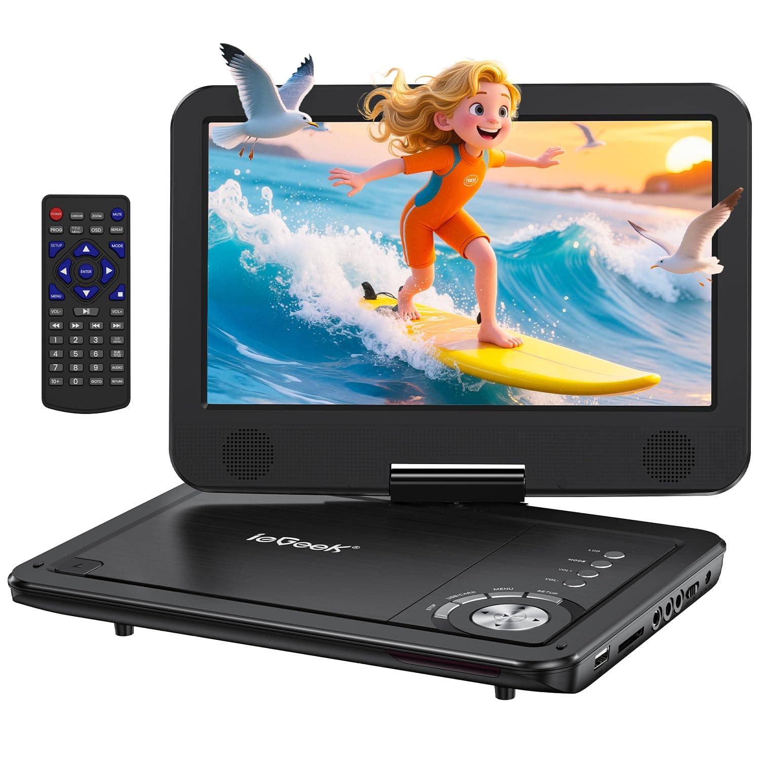 ieGeek 12.5" Portable DVD Player, 10.5" HD Screen, Car Travel, Black