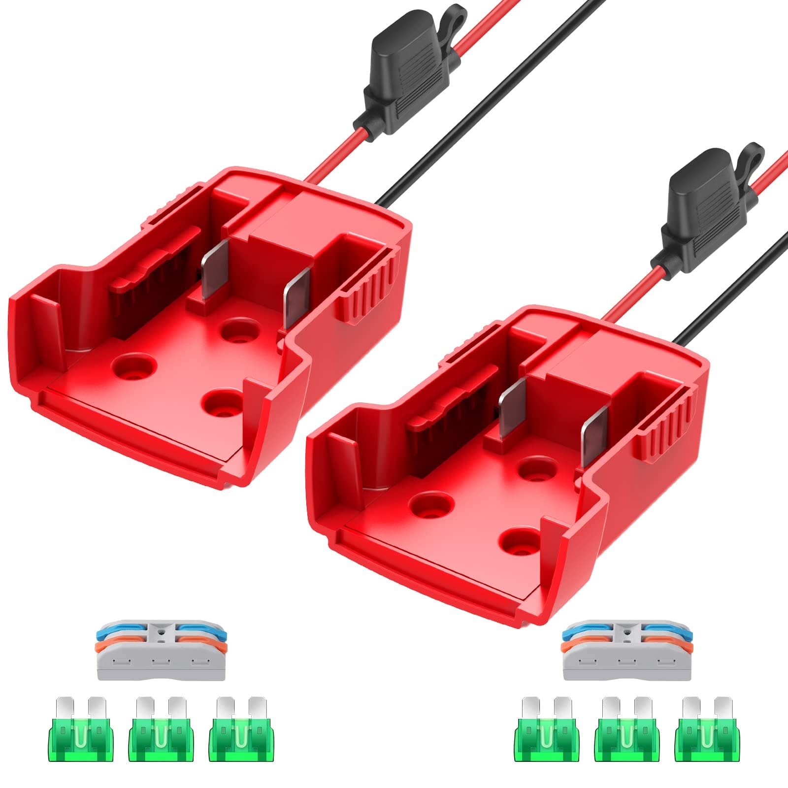 2 Packs Electric Wheel Adapter for Milwaukee M18 Battery Power Wheel Battery Adapter Converter 18V Battery with Fuses and Wire Terminals, 12AWG Wire