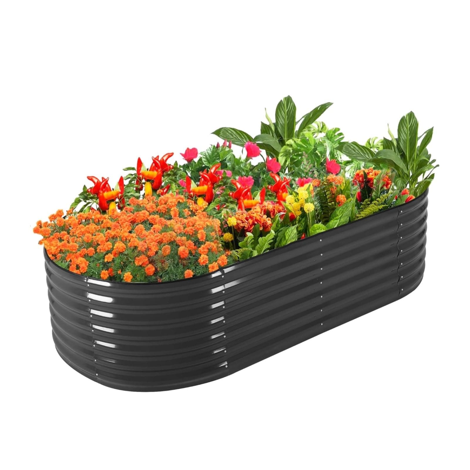 CuisinAid Galvanized Raised Garden Bed Kit, Galvanized Planter Garden Boxes Outdoor, Oval Large Metal for Outdoor Gardening, Vegetable, Flower, Herbs, Balcony Deco