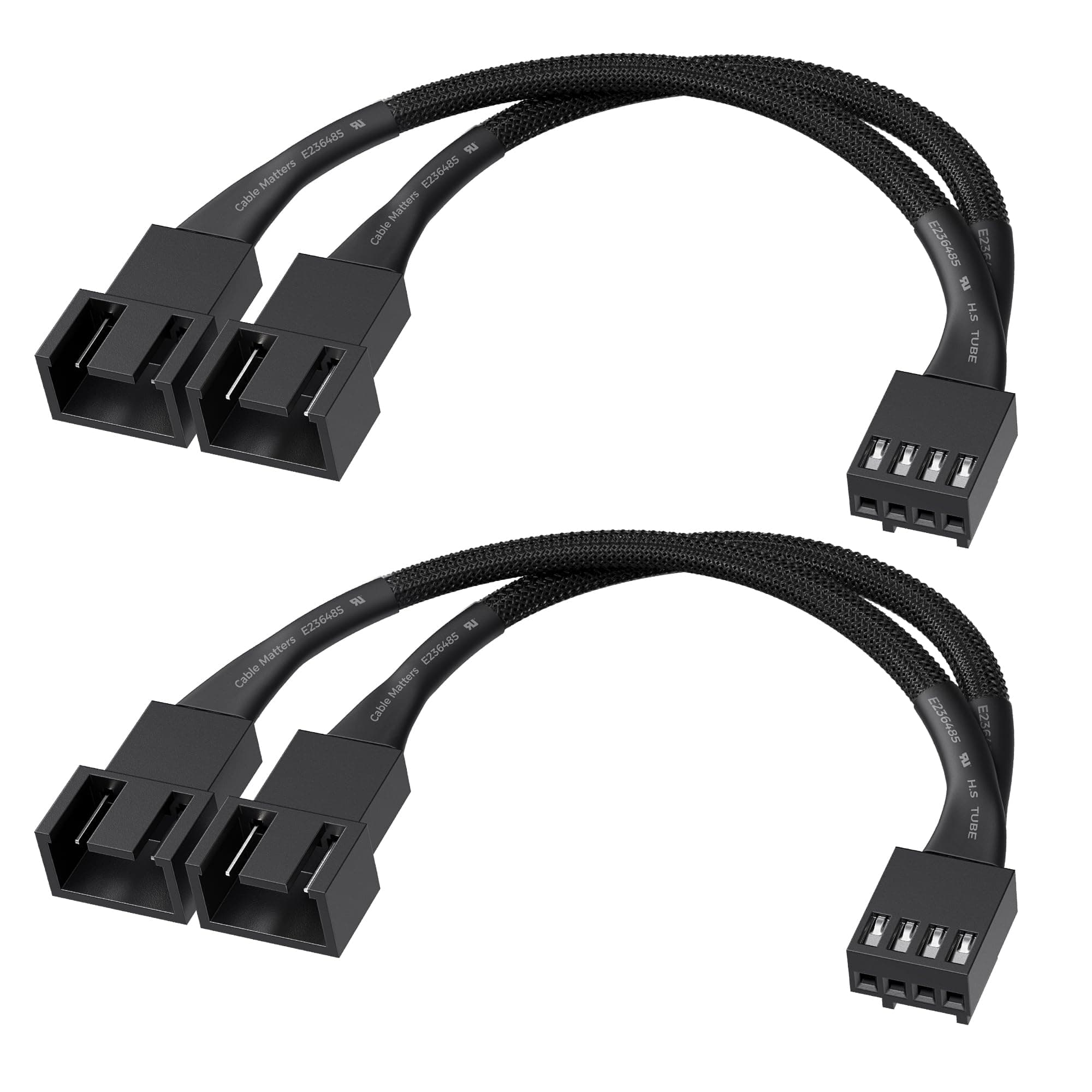 Cable Matters 2本セット PWMファン用延長ケーブル - 10cm、4ピンPCケースファン 分岐ケーブル、Y字型 PWM FAN用