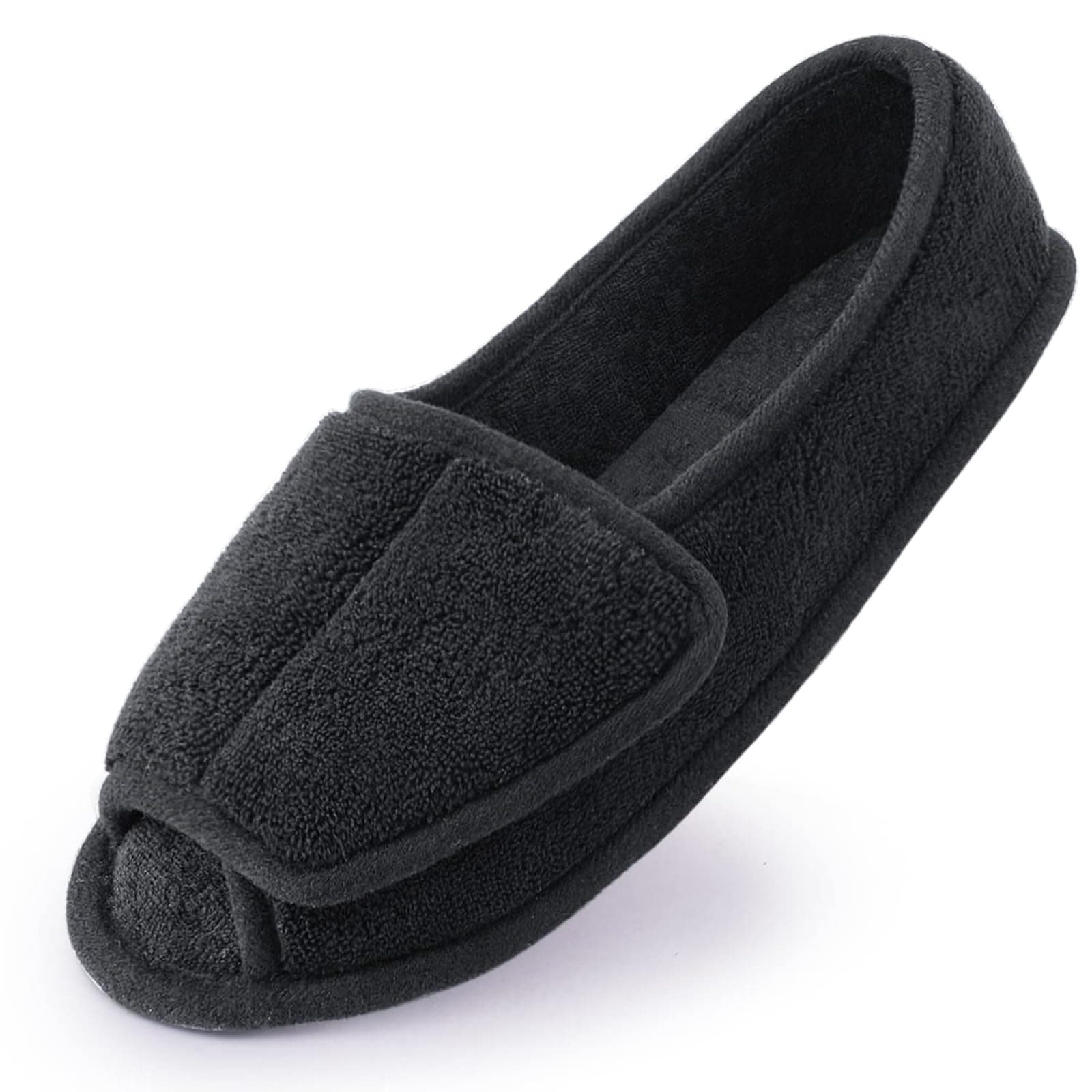 Git-up Ladies Diabetic Slippers/W Arthritis Edema Adjustable Closure Memory Foam House Shoes Open Toe, 6 UK, Black