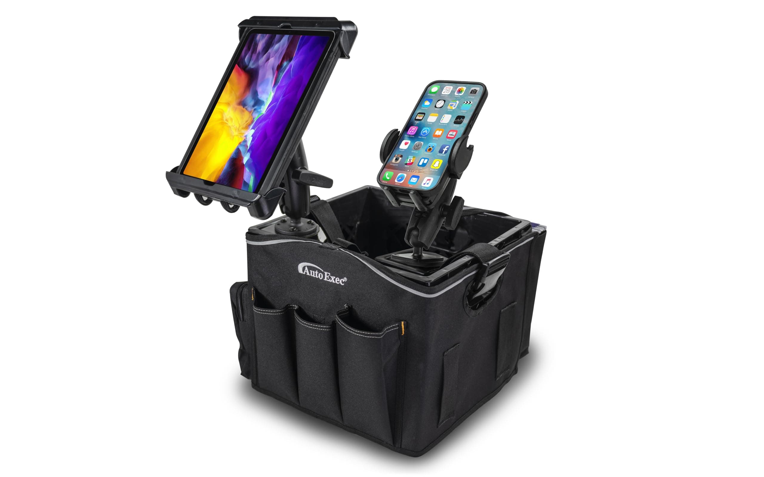 AutoExec AE-CRATE-05 Milkcrate Vehicle and Mobile Office Work Station with Apron Organizer, Phone Mount and Tablet Mount