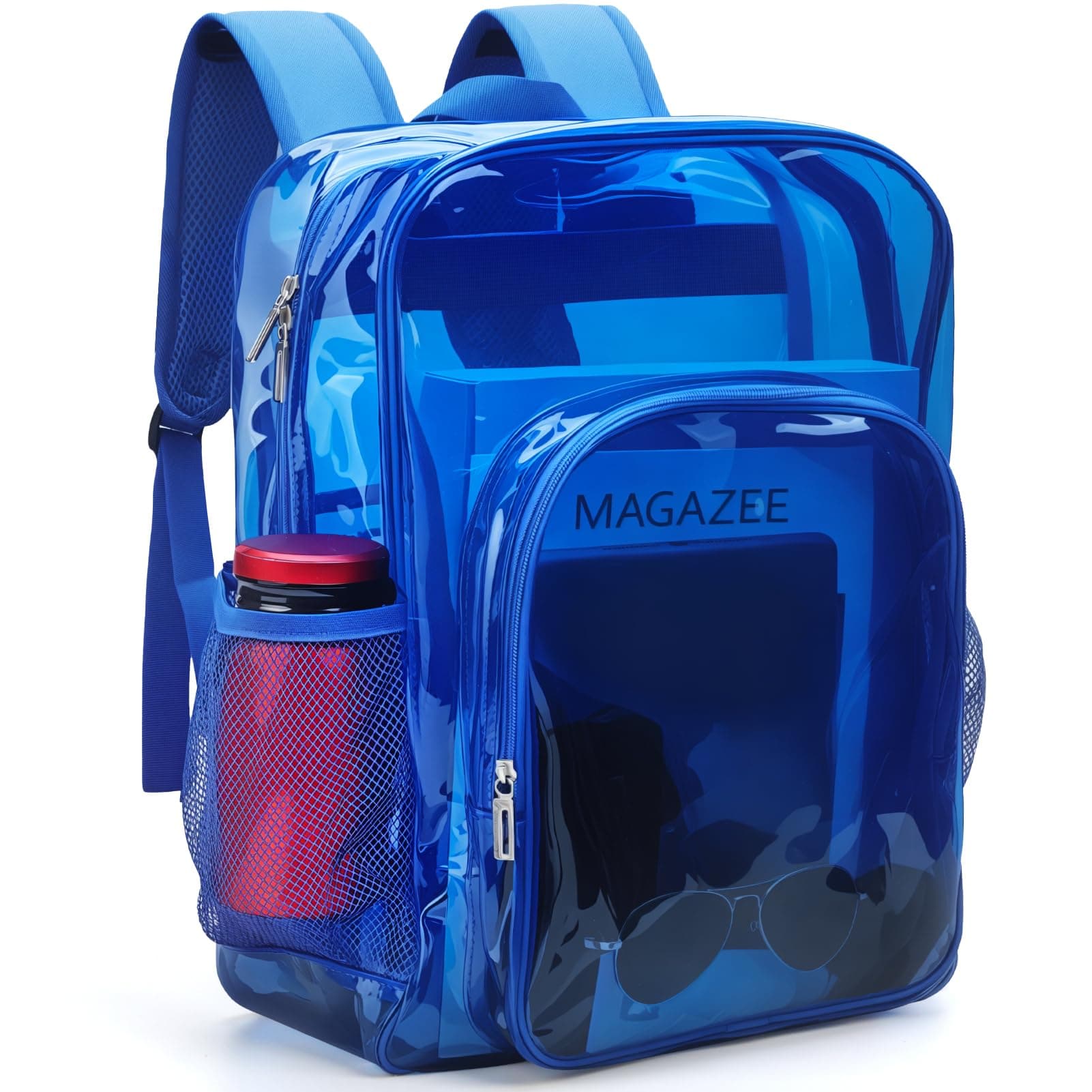 Nausear Clear Backpack Heavy Duty Large PVC Transparent Backpack, Deep Blue, 18"x14“x8", Clear