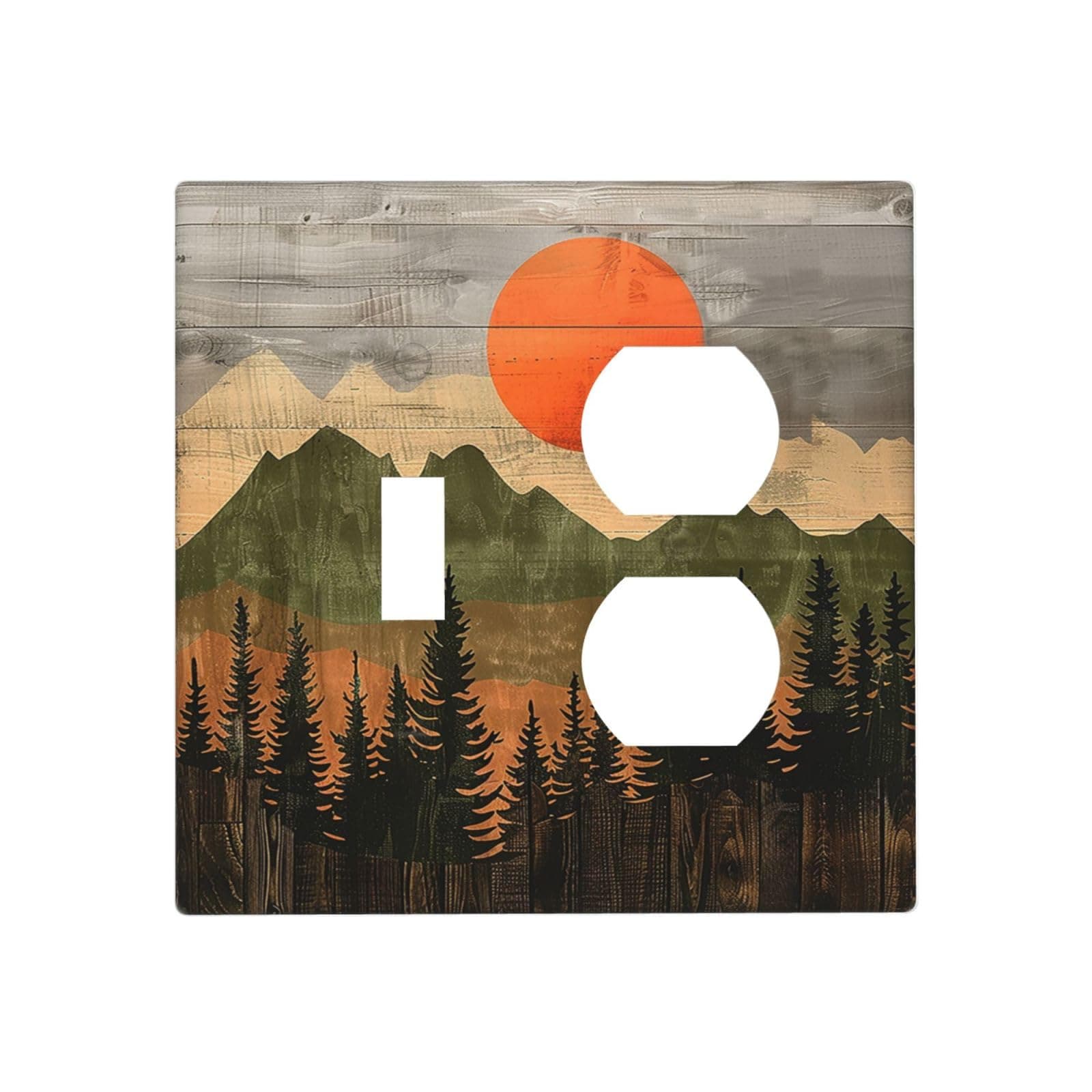 Annisrak Wallplates Vintage Wood Grain Sun Forest Mountains 1 Toggle 1 Duplex Switch Plate Electrical GFCI Faceplate Decorative Light Switch Covers for Farmhouse Cabin Decor