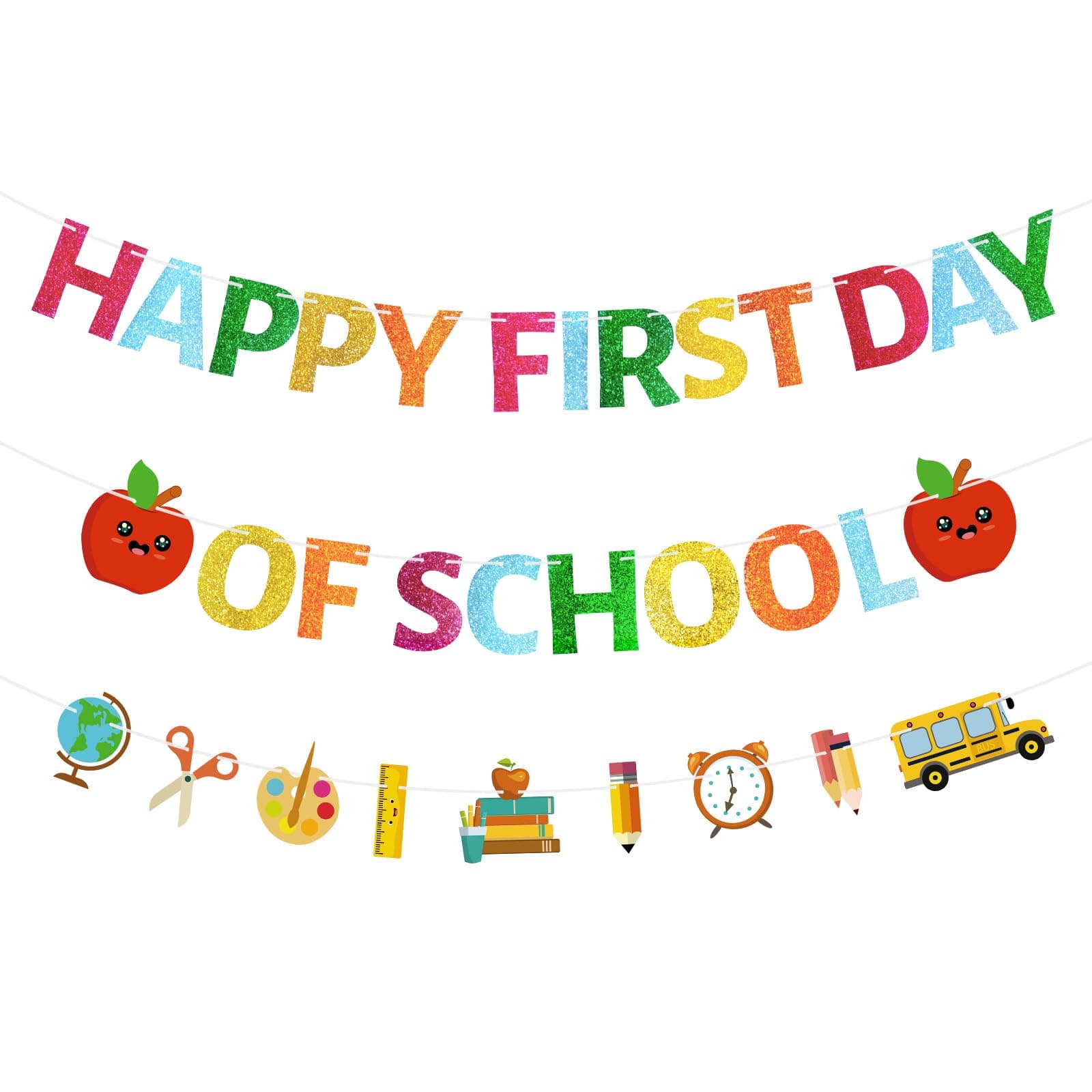 Welcome Back to School Banner Decorations Cute First Day of School Sign Hanging Banners Classroom House Party Decorations Supplies for Kids Children Boys Girls