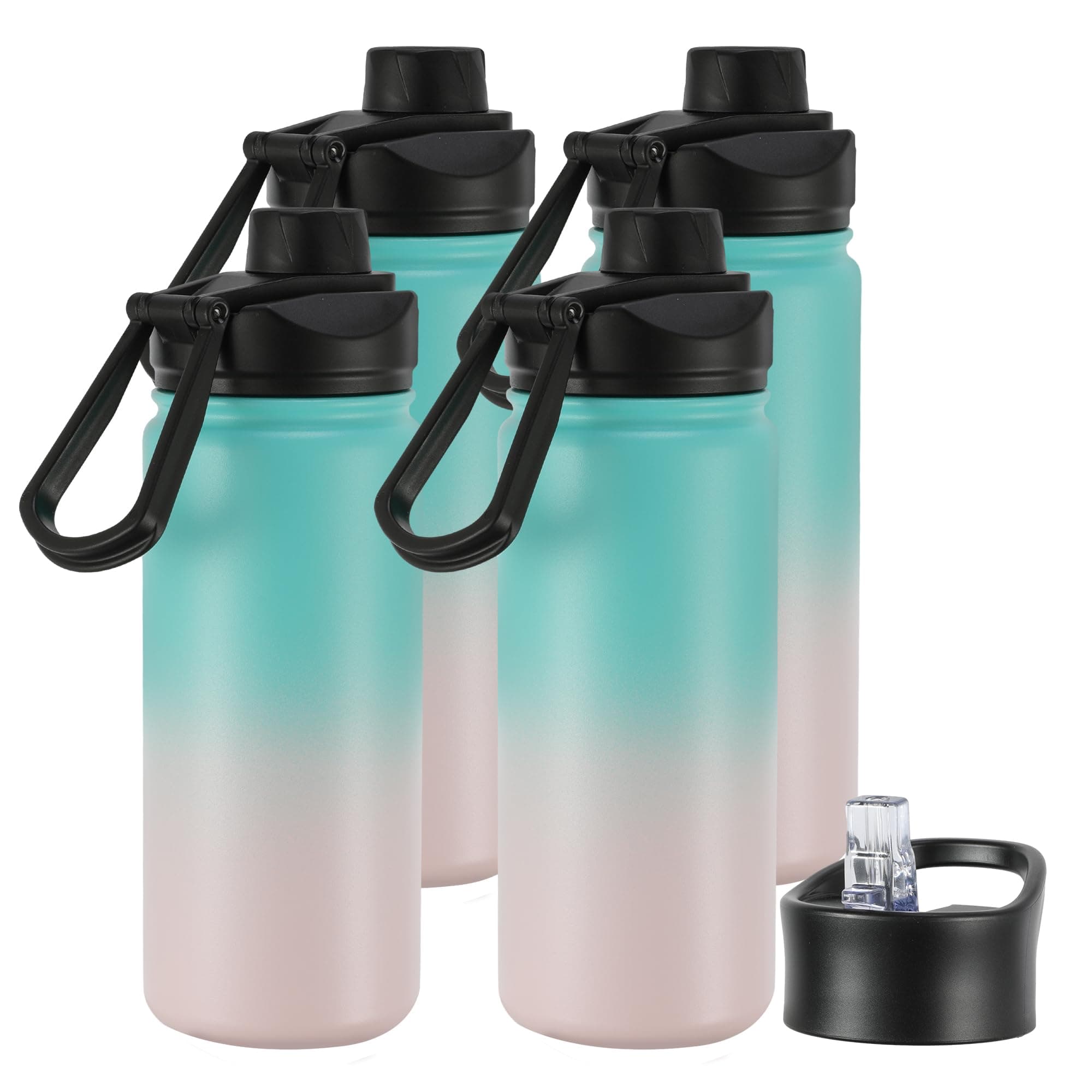 16 oz Insulated Water Bottle with Straw Lids, Stainless Steel Water Bottles, Double Wall Vacuum Metal Water Bottle with Straw & Wide Mouth Lid, Bubble Gum 4 Pack