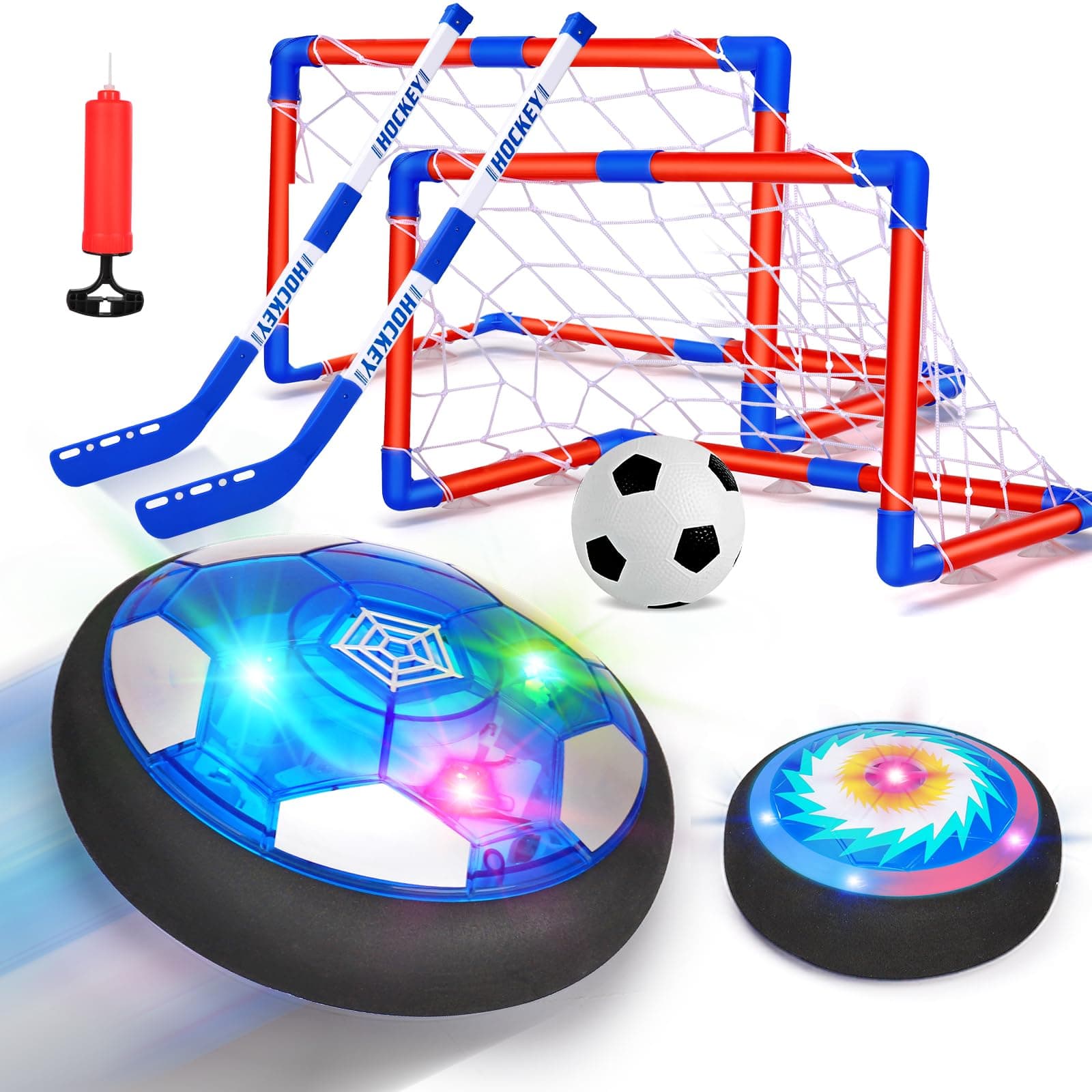 3 in 1 Hover Ball Toddler Hockey Set with LED Lights Indoor Outdoor Toys for Kids Soccer for Boys 6-8 8-12 Kids Sports Games 6 7 8 9 10 11 12 Year Old Boy Birthday Easter Gift