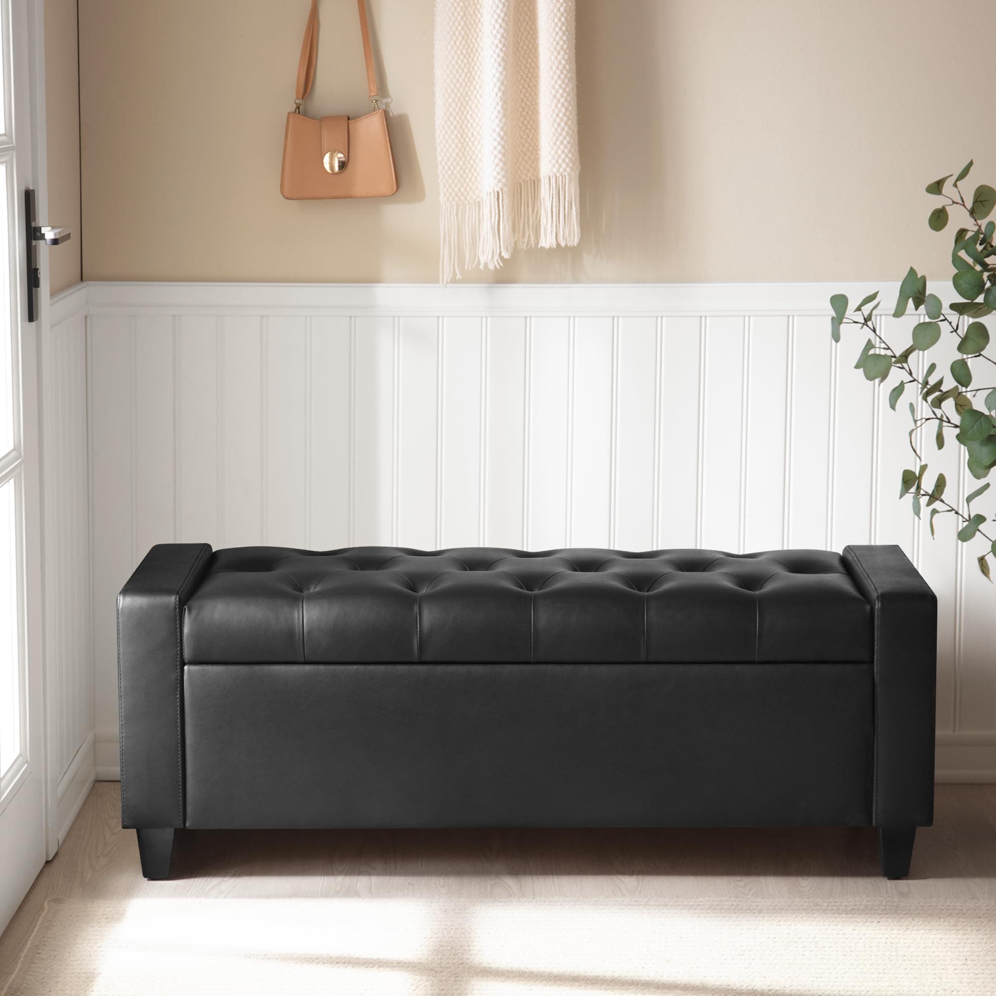 Zihanhome Ottoman with Storage, PU Leather Storage Ottoman Bench