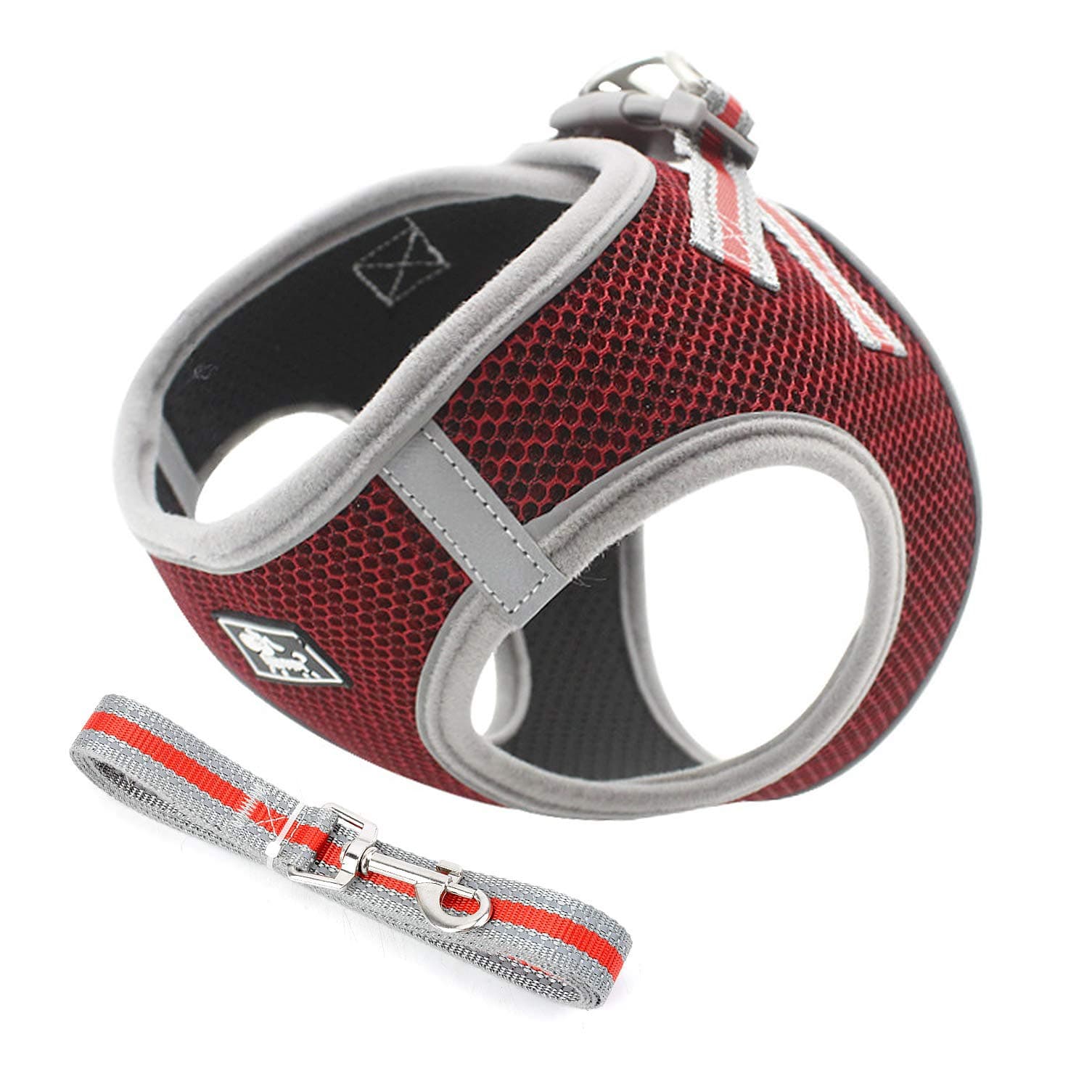Ranphy Reflective Small Dogs Harness and Leash Set Boy Girl Escape Proof Step-in Puppy Cat Walking Vest Breathable Mesh No Pull Pet Harnesses with Double D Ring Red M