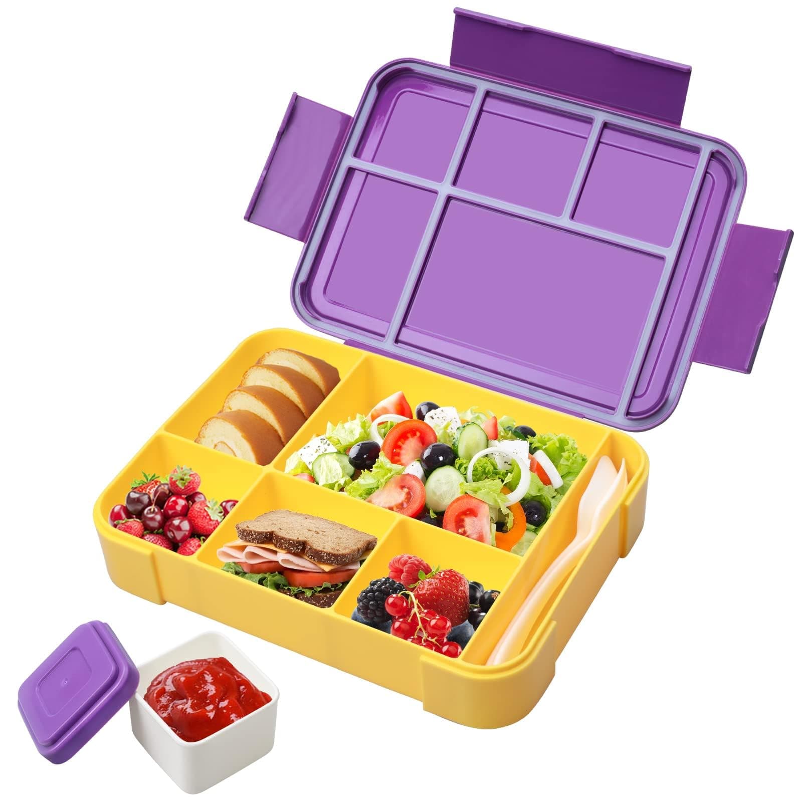 Hap Tim Bento Lunch Box for Kids & Adults, Lunchbox Containers with Tablewares for Boys & Girls, Leakproof, Microwave, Dishwasher, Freezer Safe, Bpa-Free, Purple, (CA1265-PP)
