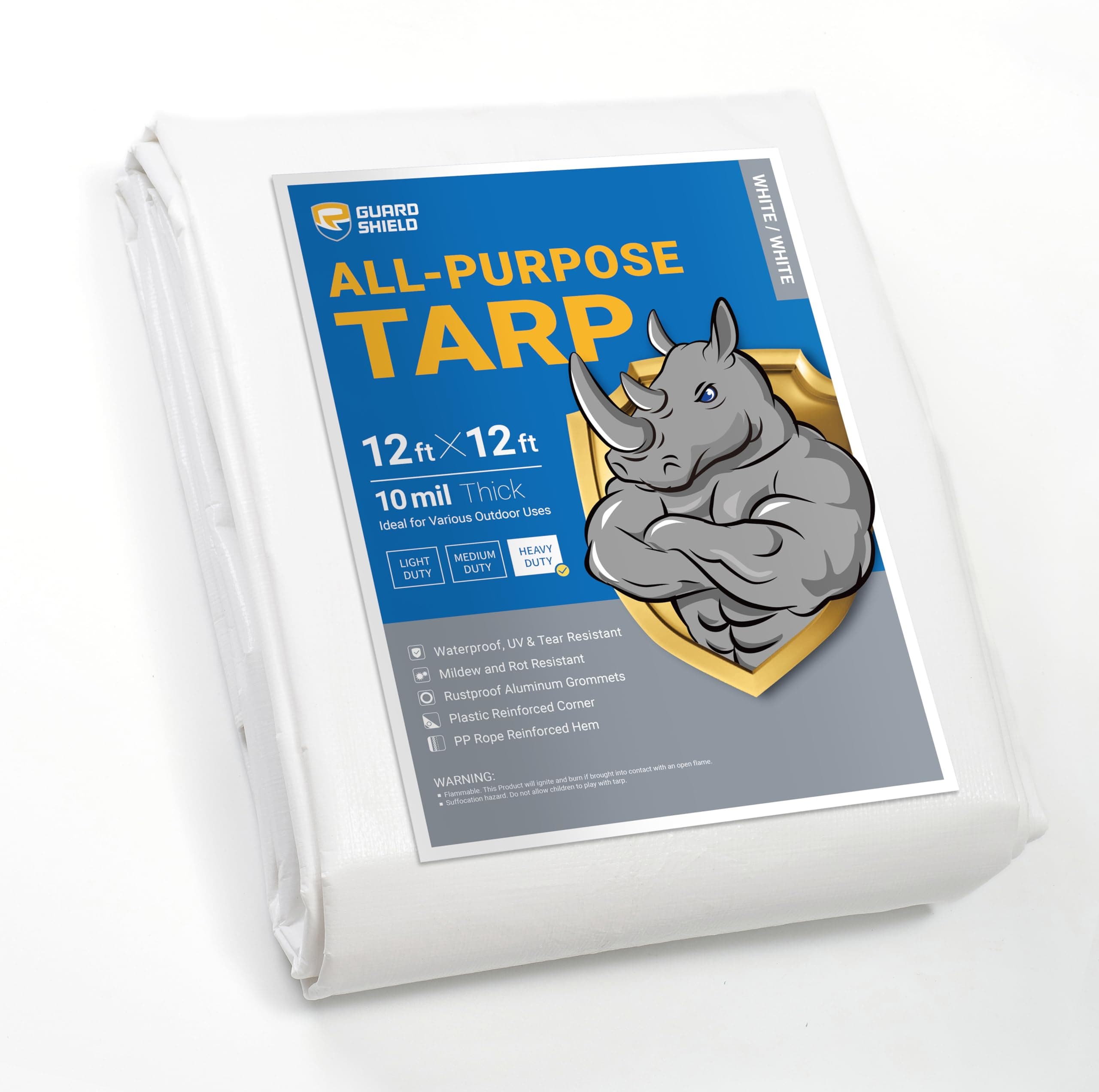 GUARD SHIELD Tarps Heavy Duty Waterproof White Tarp 12x12 Feet Outdoor Thick Waterproof Poly Tarp Cover 10mil