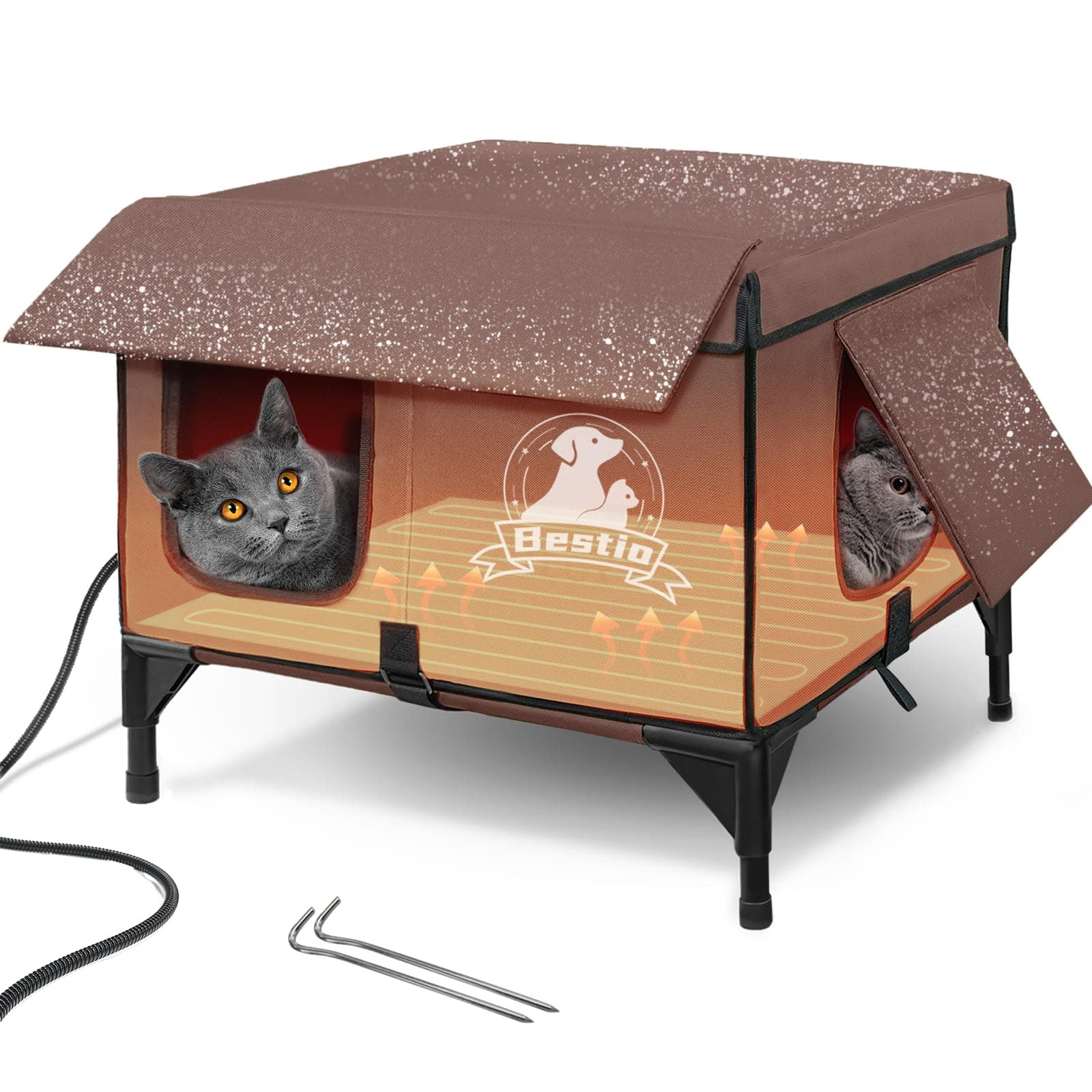Large Heated Cat Houses for Outside Cats,Elevated Base Cat-Attracting Eave Design,Feral Stray Shelter Waterproof in Winter Garage Yard Porch,Cat Heated House for Indoor Outdoor(21" x 17" x 17")