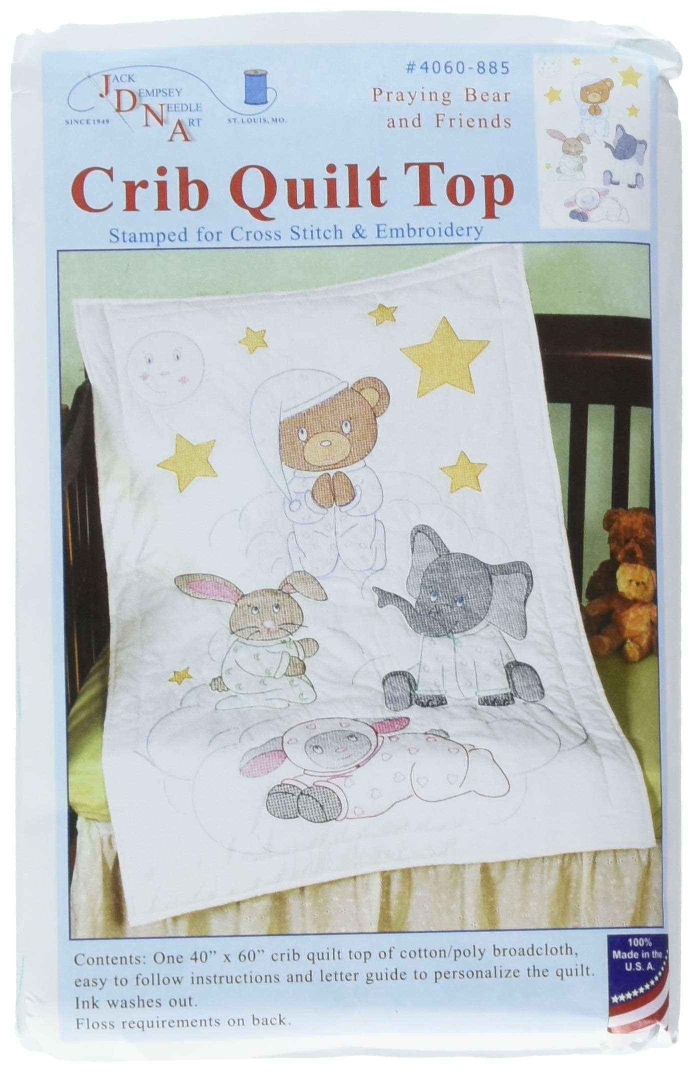 Jack Dempsey Praying Bear and Friends Crib Quilt Top