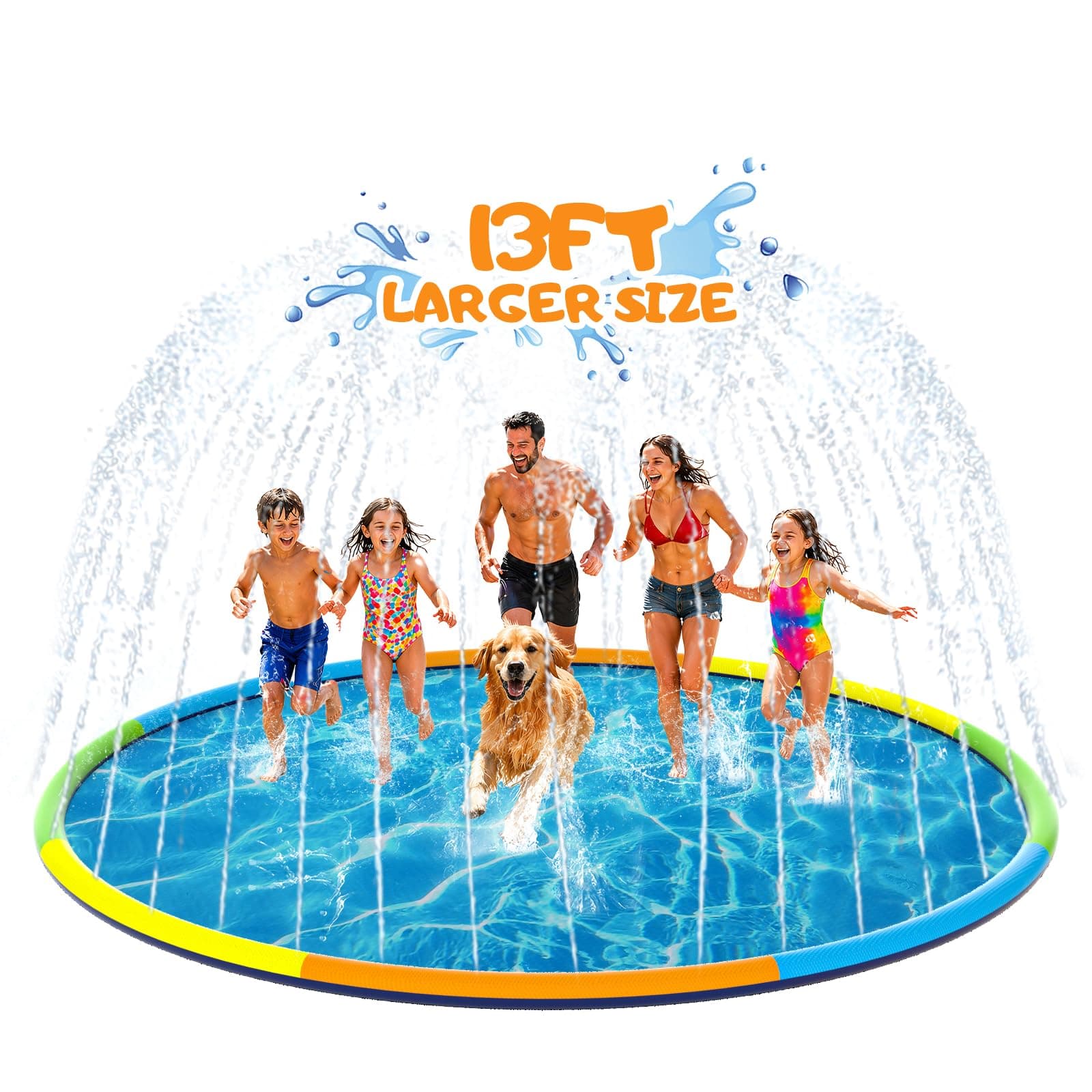 Instraella 13FT Large Splash Pad, Sprinkler for Dogs and Kids, 0.5mm Thickened Durable and Foldable Large Pool, Colorful Summer Outdoor Water Play Mat Toys for Toddlers and Dogs
