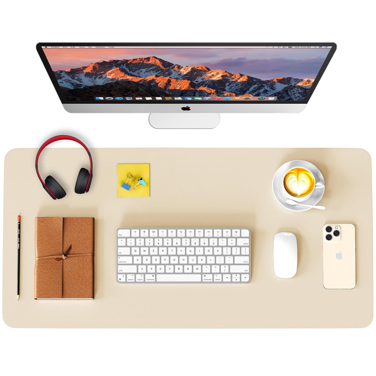 WAYBER Leather Desk Pad Protector, Waterproof Mouse Pad, PU Desk Mat, Office Desk Cover, Desk Writing Mat for Office/Home/Work/Cubicle (Eggshell) 23.6x13.7in