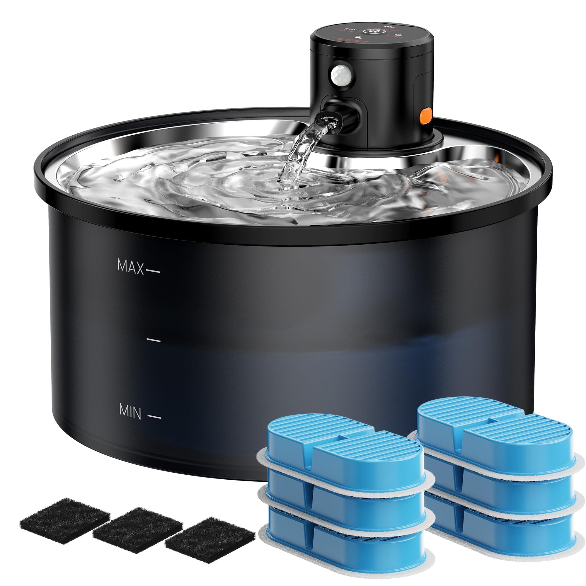 Wireless Cat Water Fountain: Battery Operated Cat Fountain Cordless - Cat Drinking Water Fountain with Sensor - Automatic Pet Dispenser Rechargeable - with 6 Filters + 3 Foam Filters