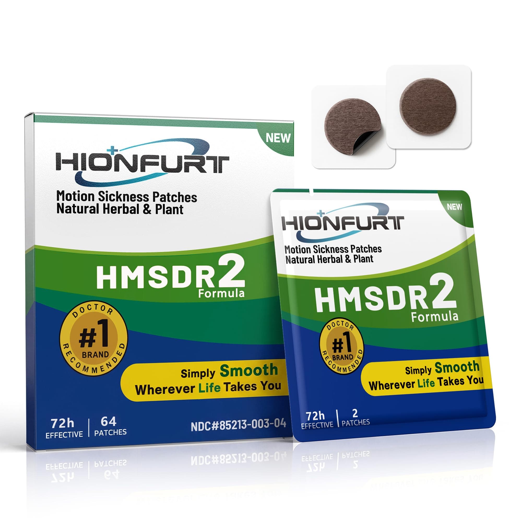 Hionfurt HMSDR2 64ct Motion Sickness Patches – Sea Sickness Patches for Cruise, Car, Airplane, and Other Travel – Non-Drowsy, Effective, Lasts 72H