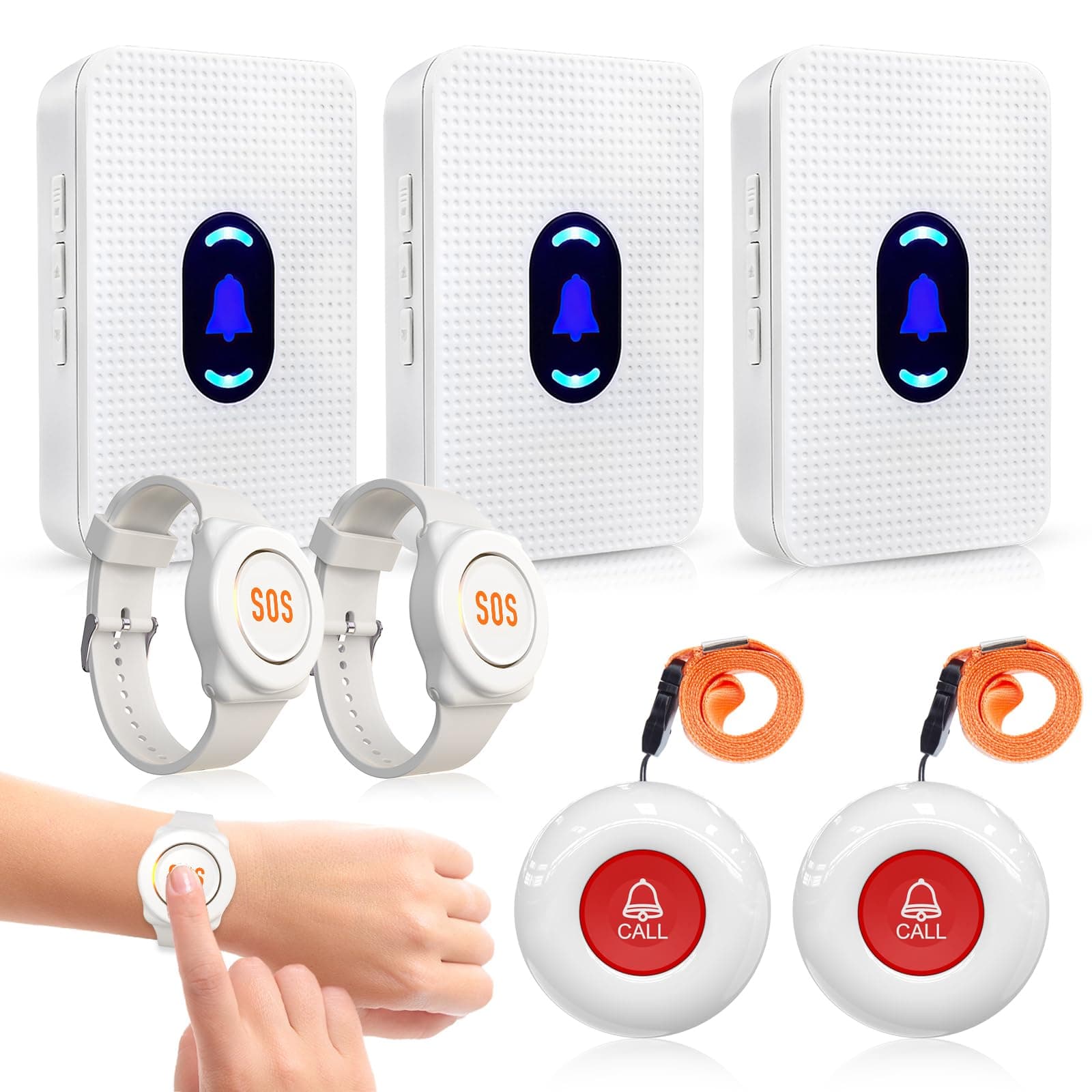 Daytech Caregiver Pager Call Button for Elderly, 4 Buttons 3 Receivers