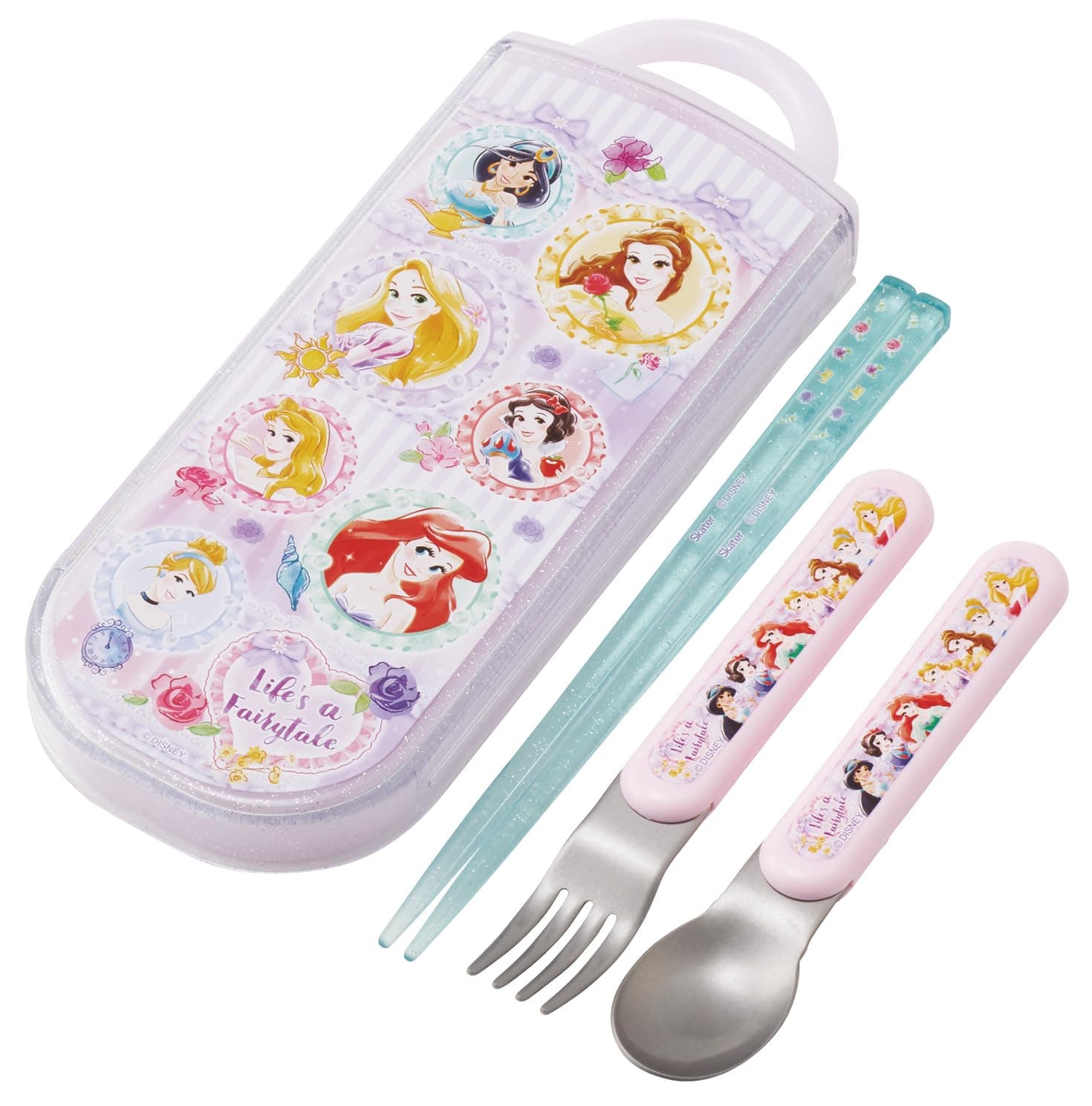 Skater TACC2-A Children's Trio Set Chopsticks, Spoon, Fork, 6.5 inches (16.5 cm), Disney Princess 26 Girls