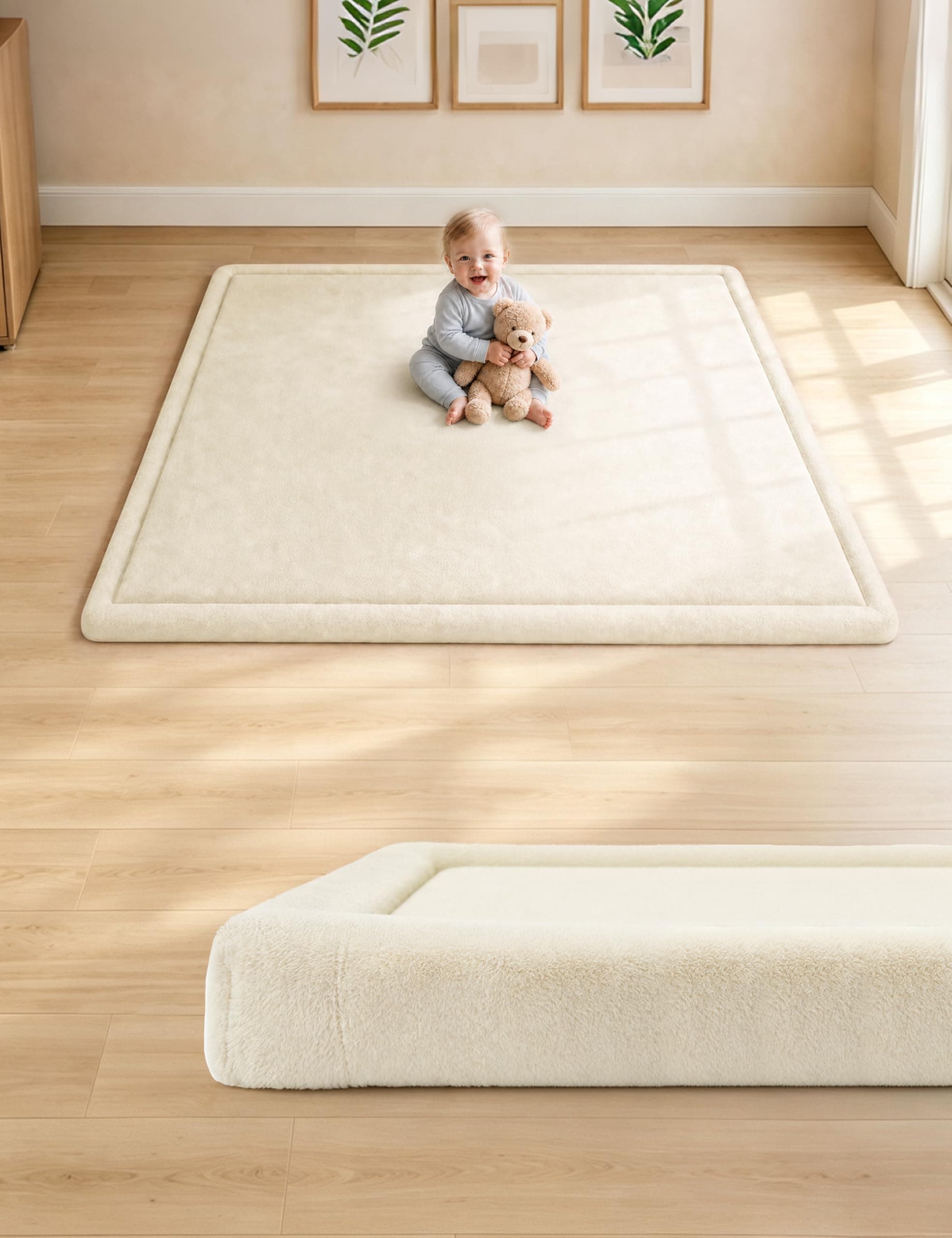 Babyvoye Thick Baby Play Mat - 47x47 Playpen Mat Thick Foldable for Floor, Soft Fabric & Non-Slip for Babies Toddlers