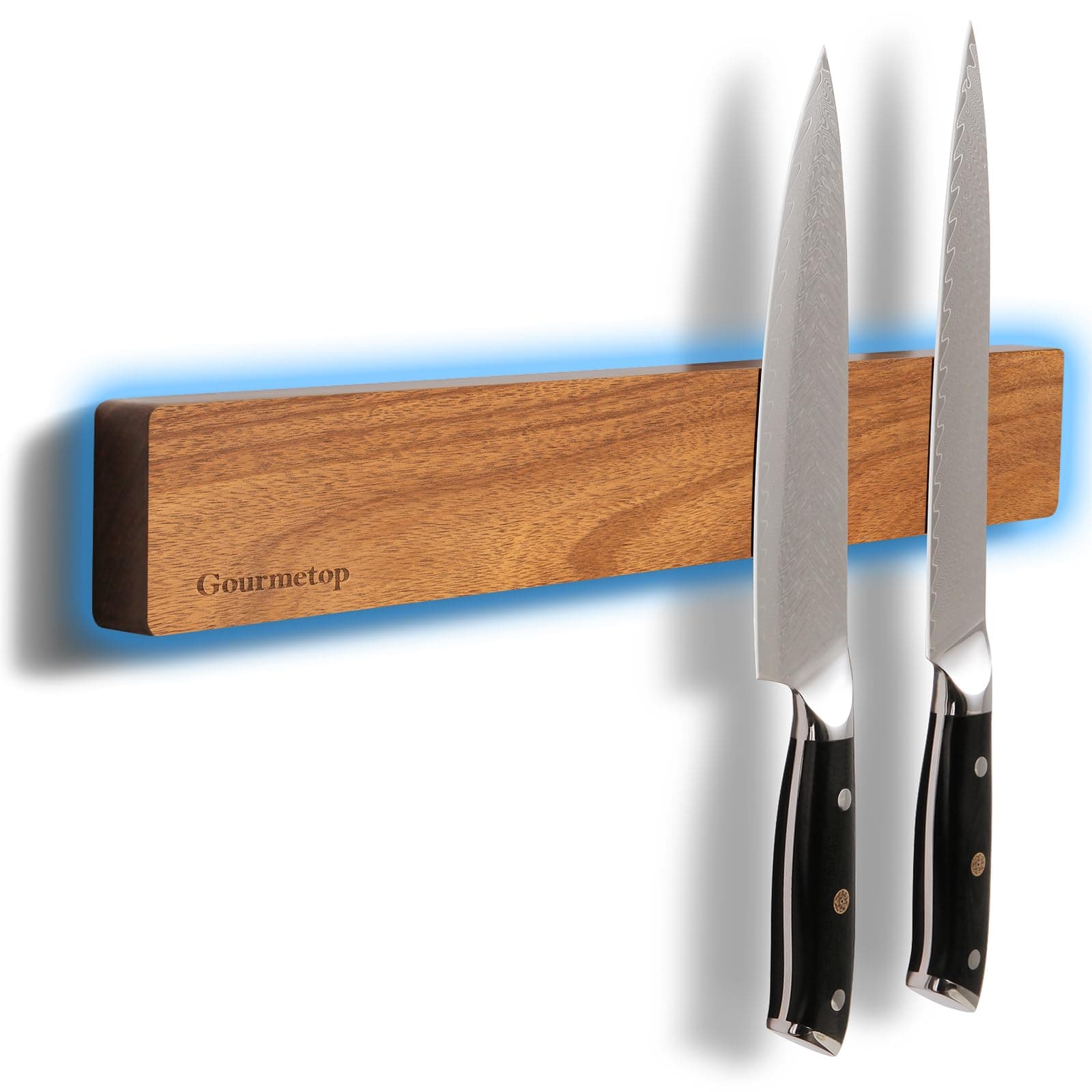 Gourmetop Magnetic Knife Holder for Wall 16”, Acacia Wood, No Drill, Fridge