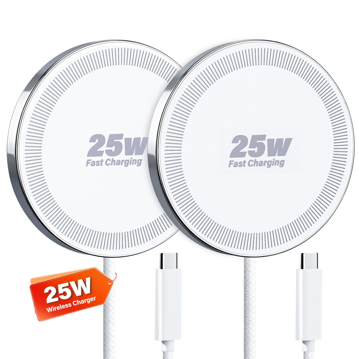 25W Wireless Charger for MagSafe, Magnetic Fast Charging Pad for iPhone 17/16/15/14/13/12 Series & AirPods, Strong Magnet, Thin & Portable Wireless Charger for Travel Home Office(White, 2Pack)
